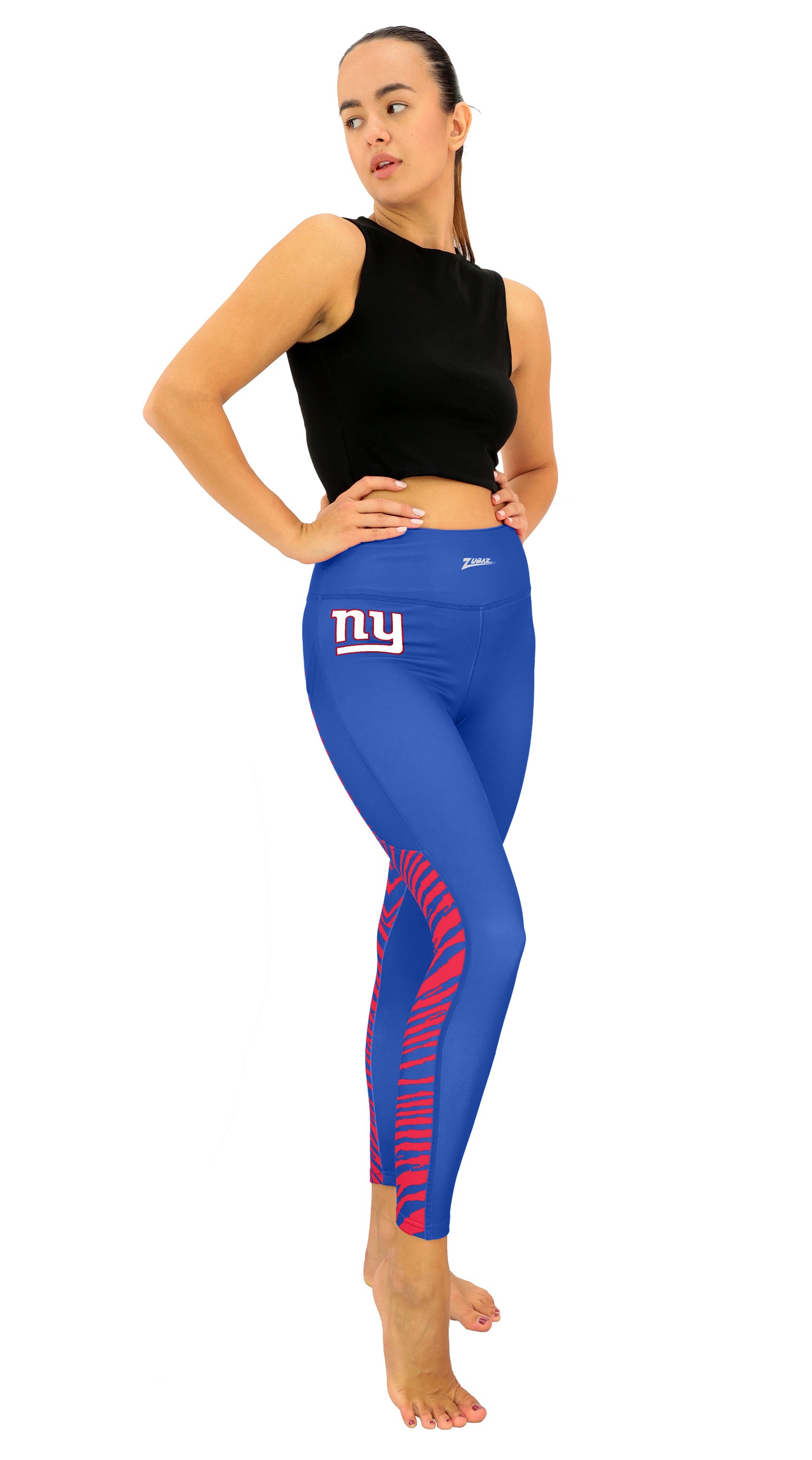 Zubaz NFL Women's 2 Color Zebra Fleece Lined Leggings, New York Giants