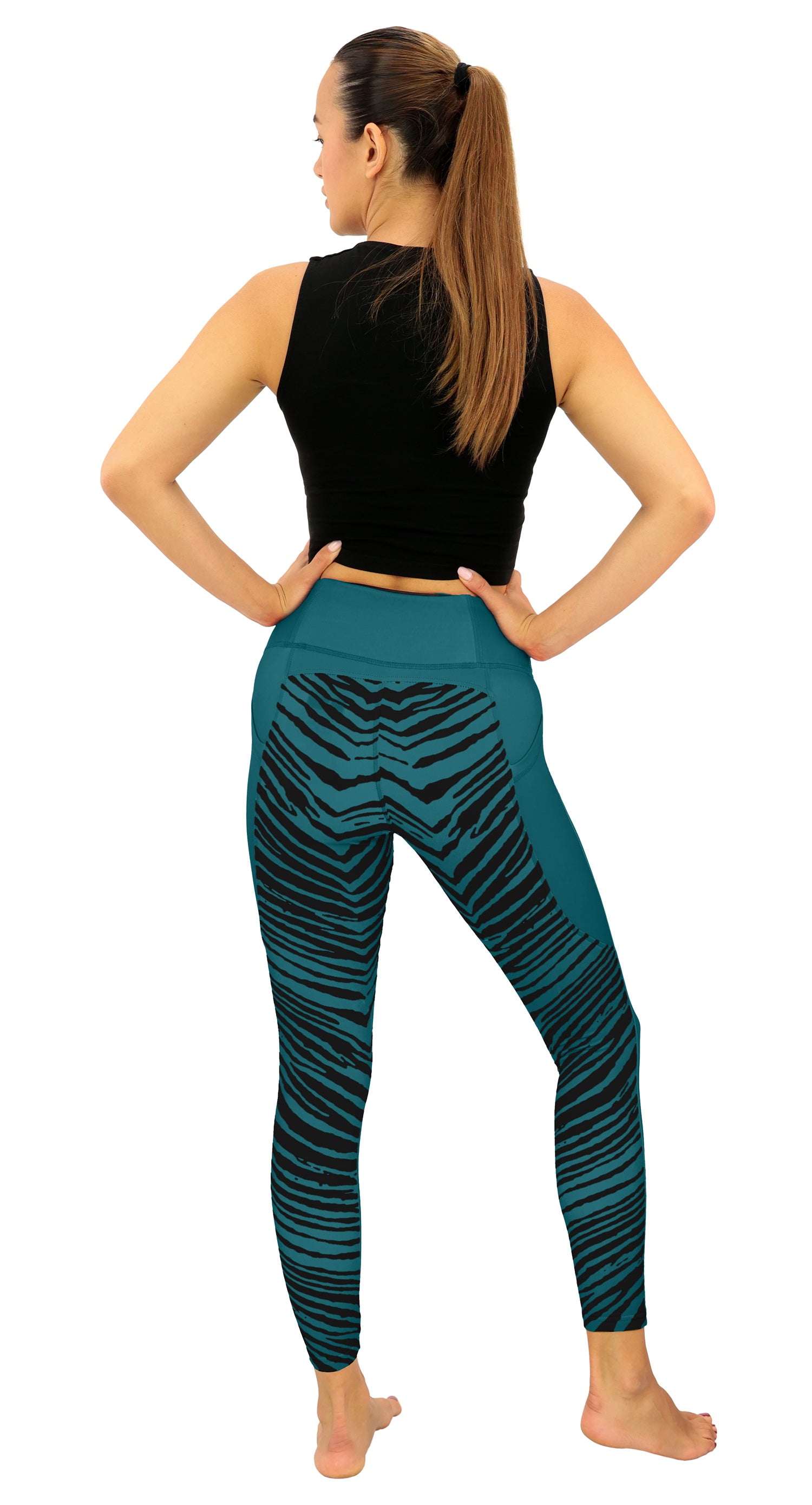 Zubaz NFL Women's 2 Color Zebra Fleece Lined Leggings, Philadelphia Eagles