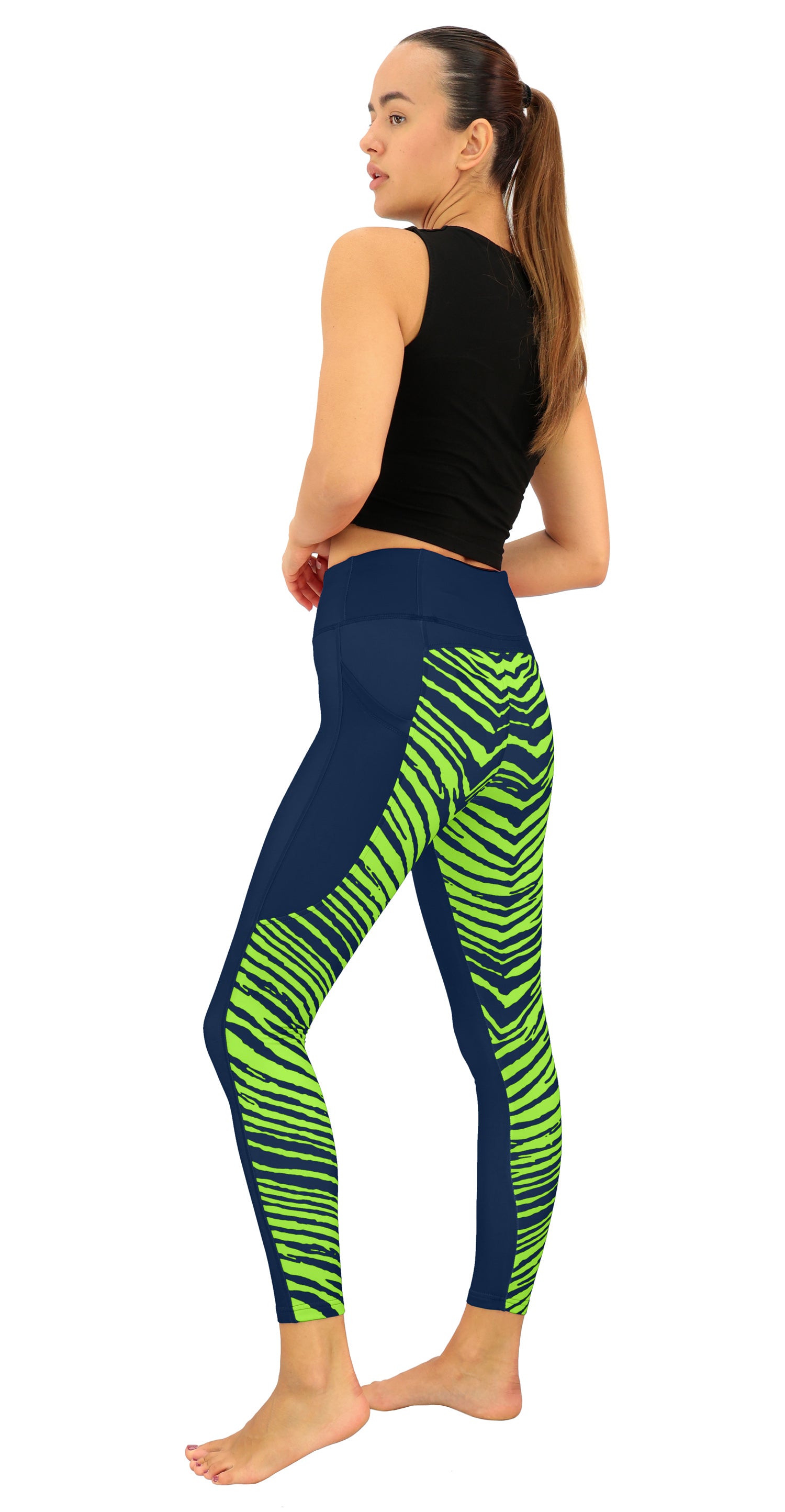 Zubaz NFL Women's 2 Color Zebra Fleece Lined Leggings, Seattle Seahawks