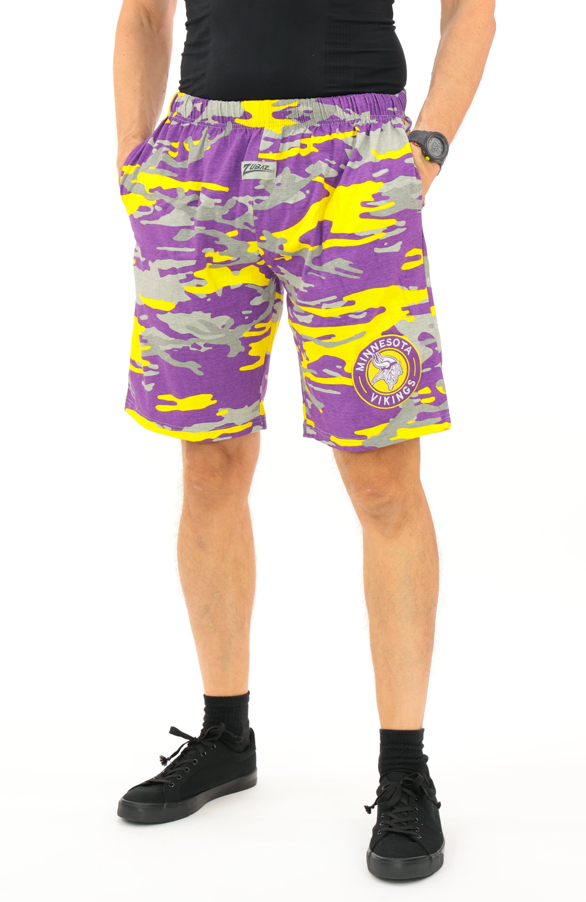 Zubaz NFL Adult Unisex Z88 Embroidered Alt Camo Shorts, Minnesota Viki