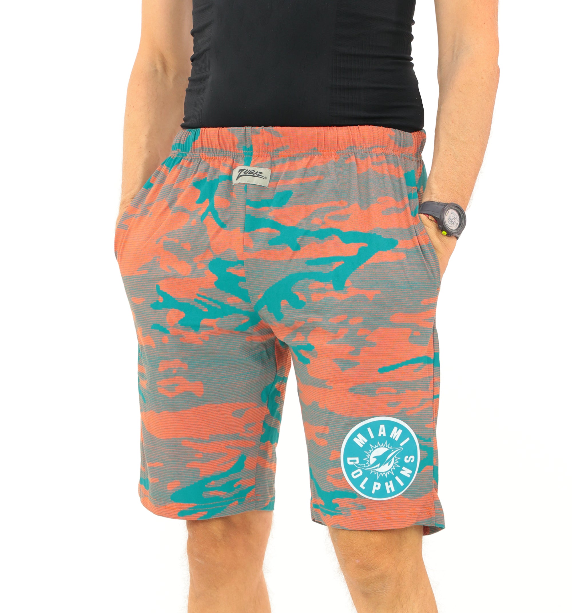 Zubaz NFL Adult Unisex Z88 Camo Lines Shorts, Miami Dolphins
