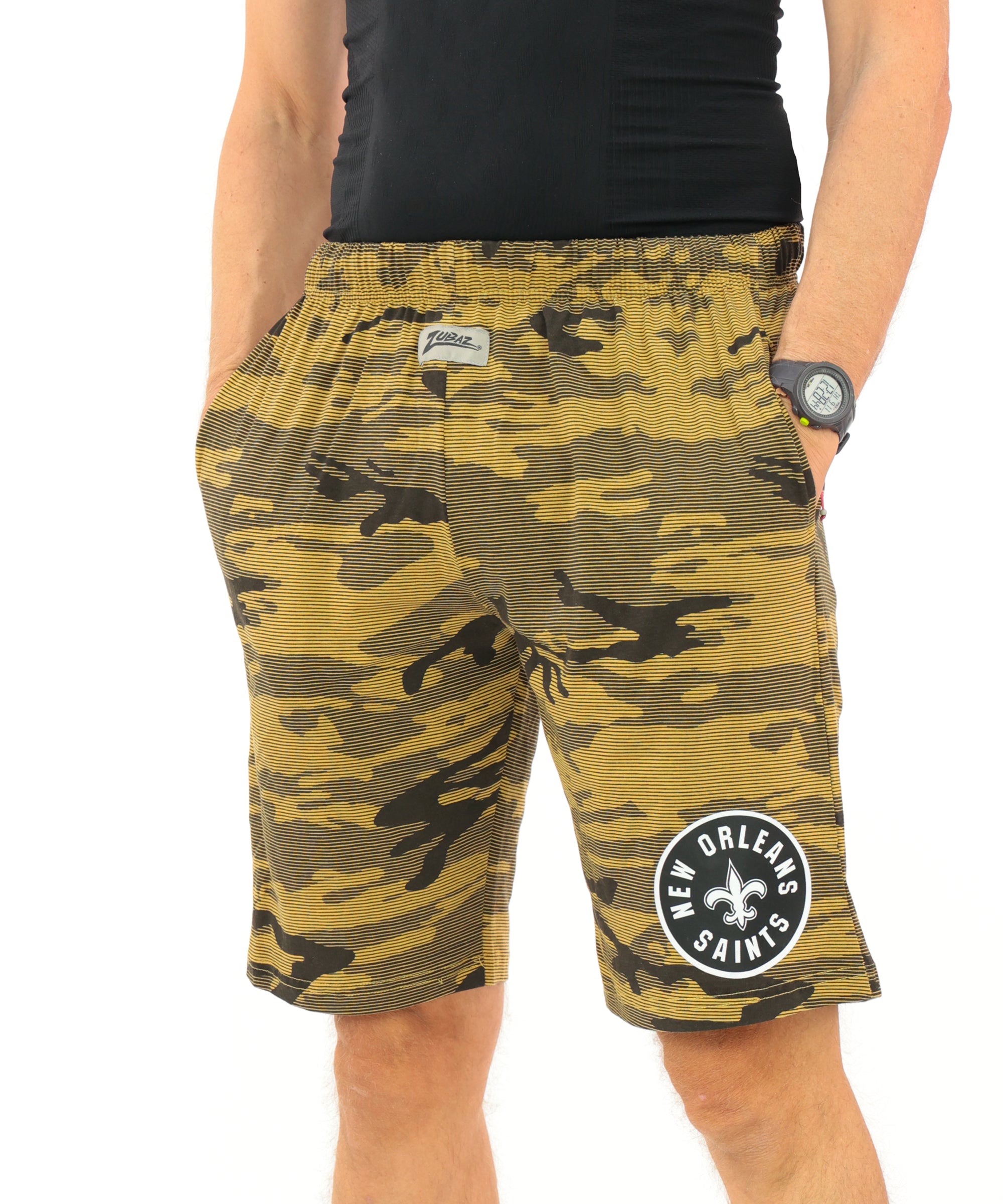 Zubaz NFL Adult Unisex Z88 Camo Lines Shorts, New Orleans Saints