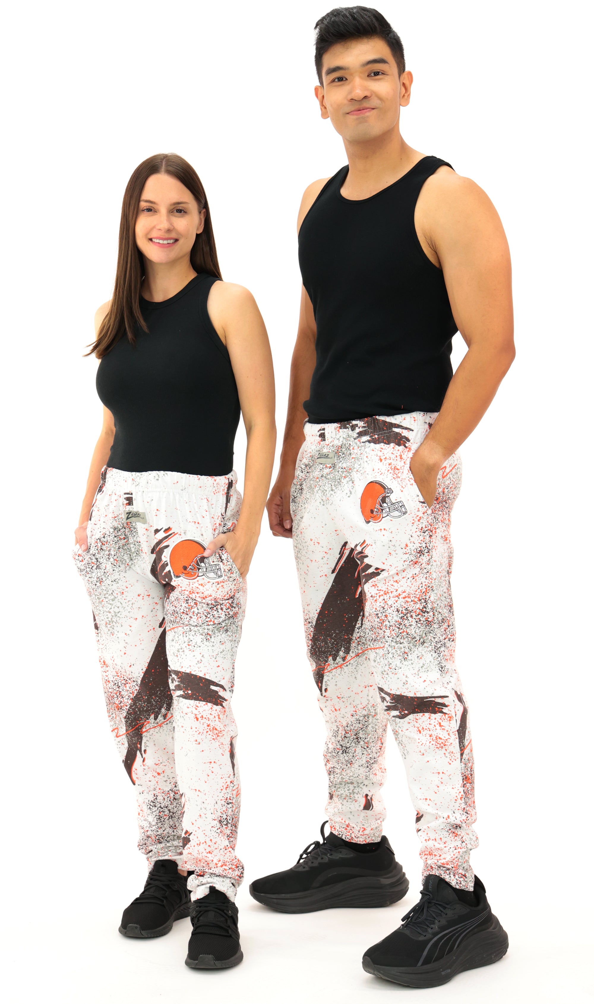 Zubaz NFL Adult Unisex Z88 Embroidered Confetti 3 Color Pants, Cleveland Browns