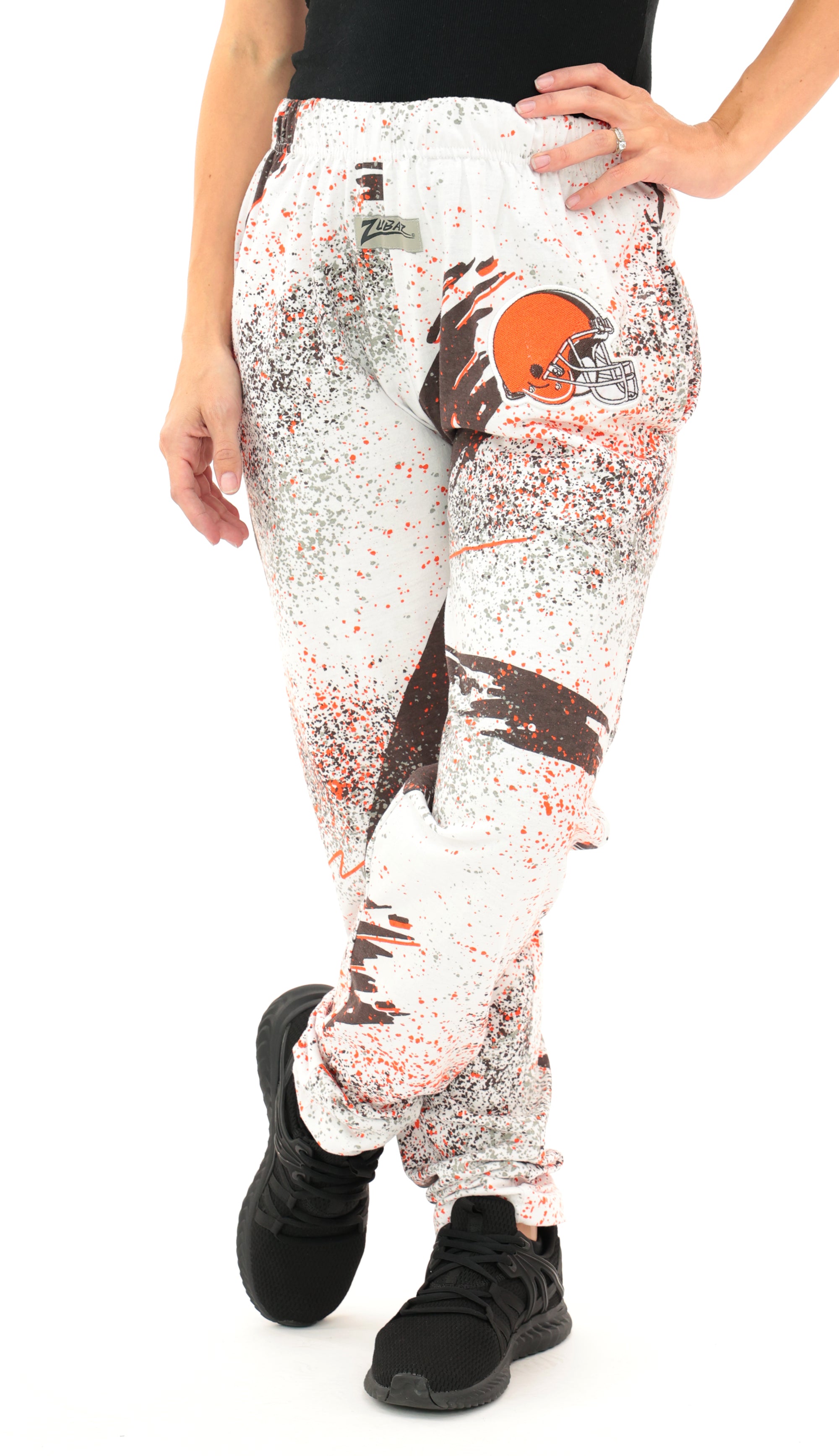 Zubaz NFL Adult Unisex Z88 Embroidered Confetti 3 Color Pants, Cleveland Browns