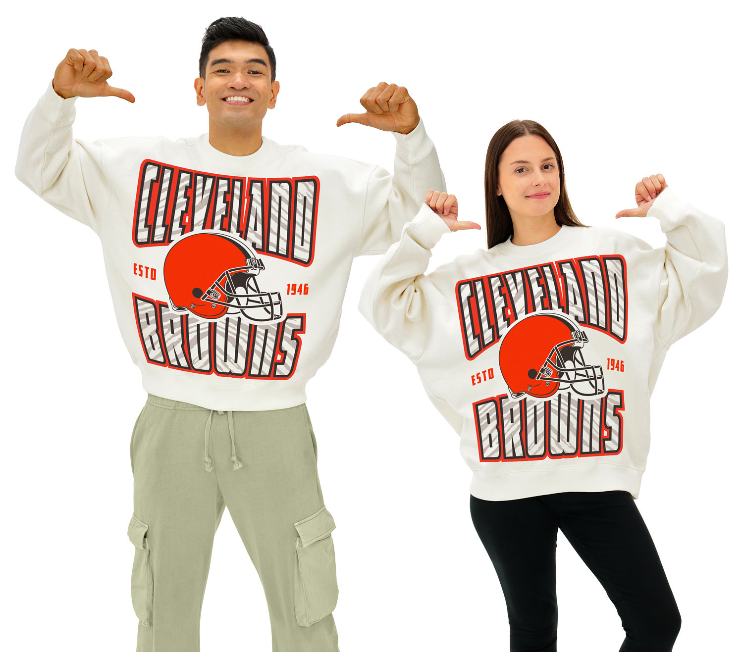 Zubaz NFL  UNISEX 90s Helmet Drop Shoulder Crewneck -Off White, CLEVELAND BROWNS