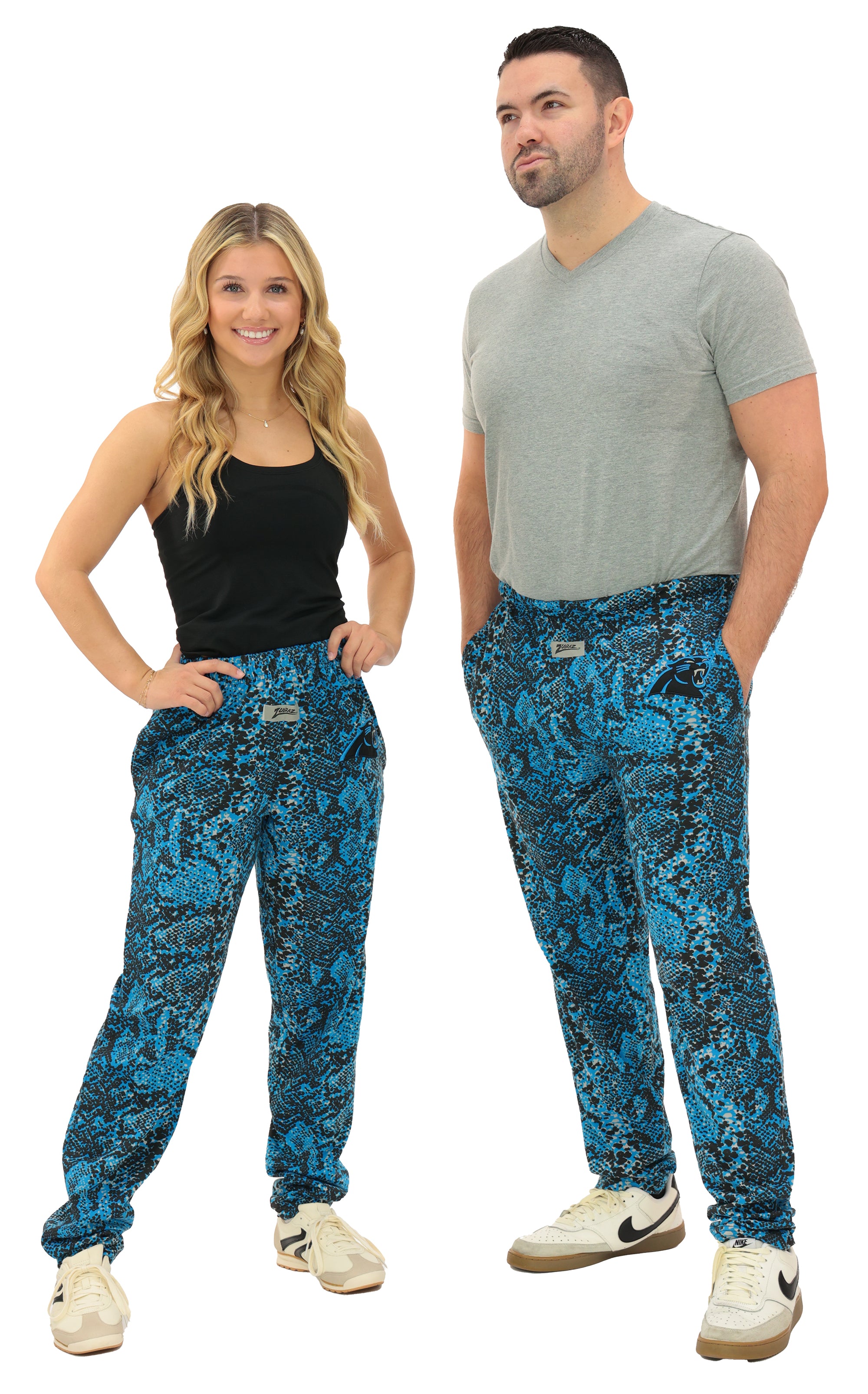 Zubaz NFL Adult Unisex for Men and Women Z88 Embroidered Post Pattern Pants, Carolina Pantshers