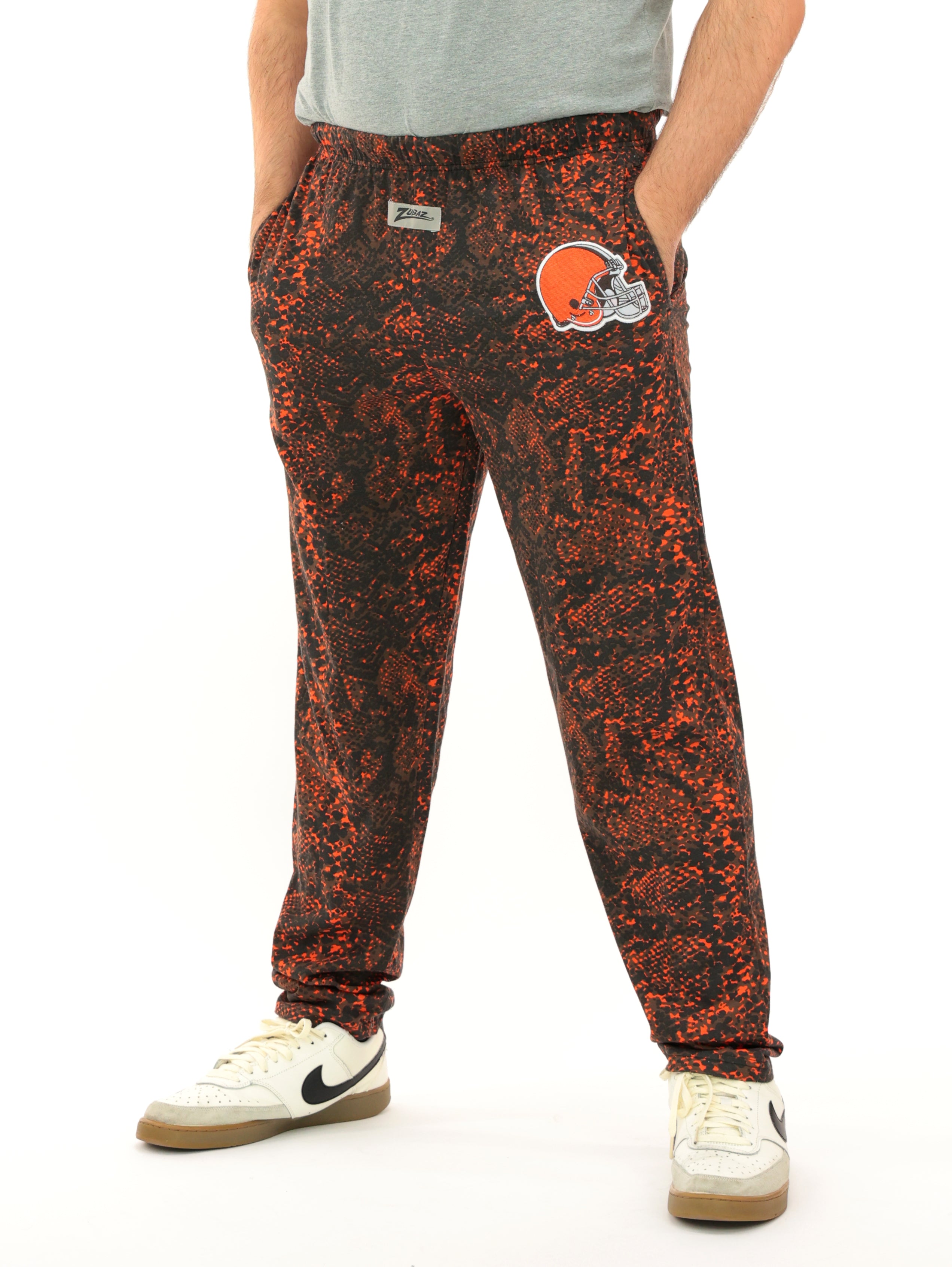 Zubaz NFL Adult Unisex for Men and Women Z88 Embroidered Post Pattern Pants, Cleveland Browns