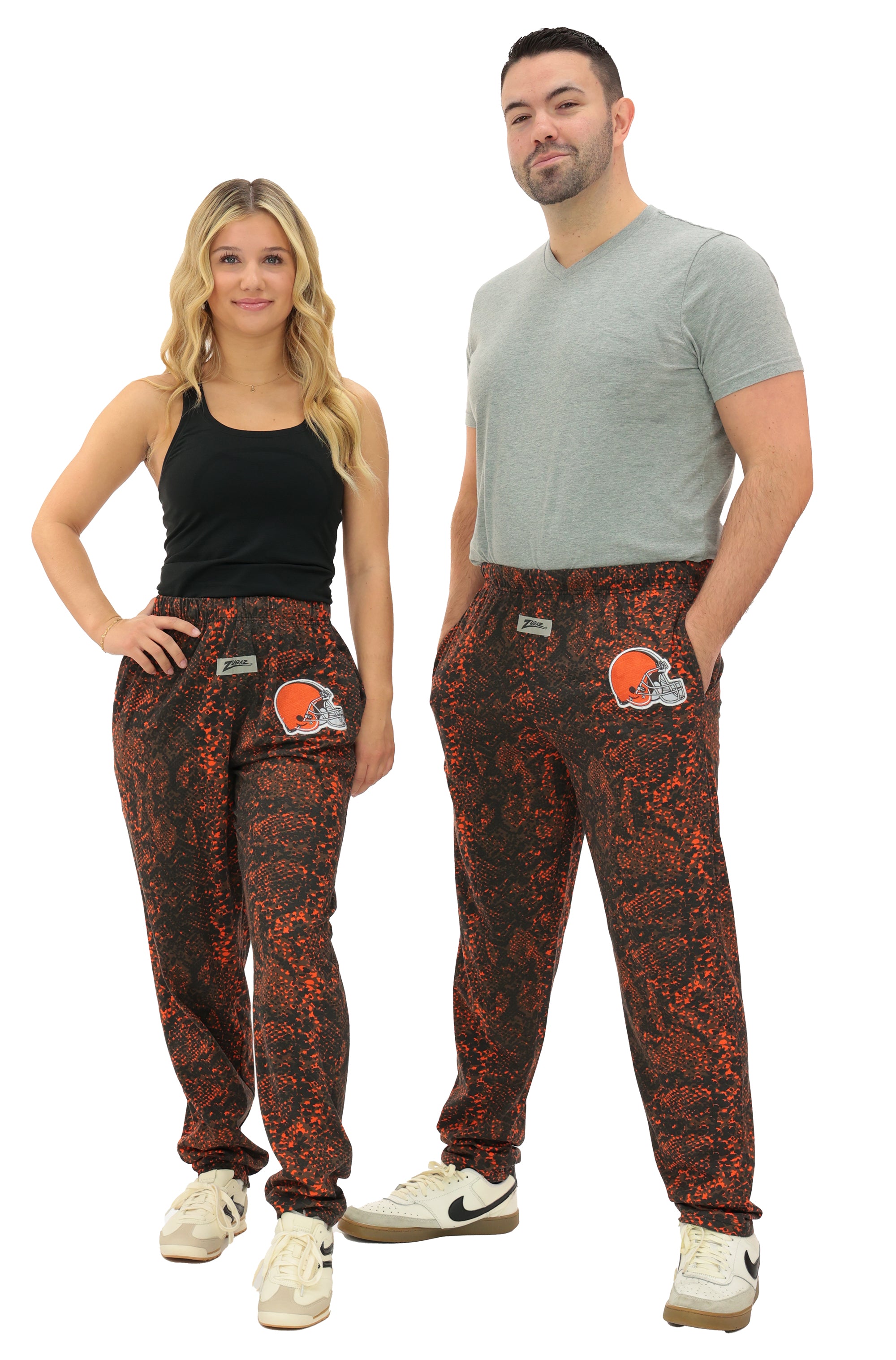 Zubaz NFL Adult Unisex for Men and Women Z88 Embroidered Post Pattern Pants, Cleveland Browns