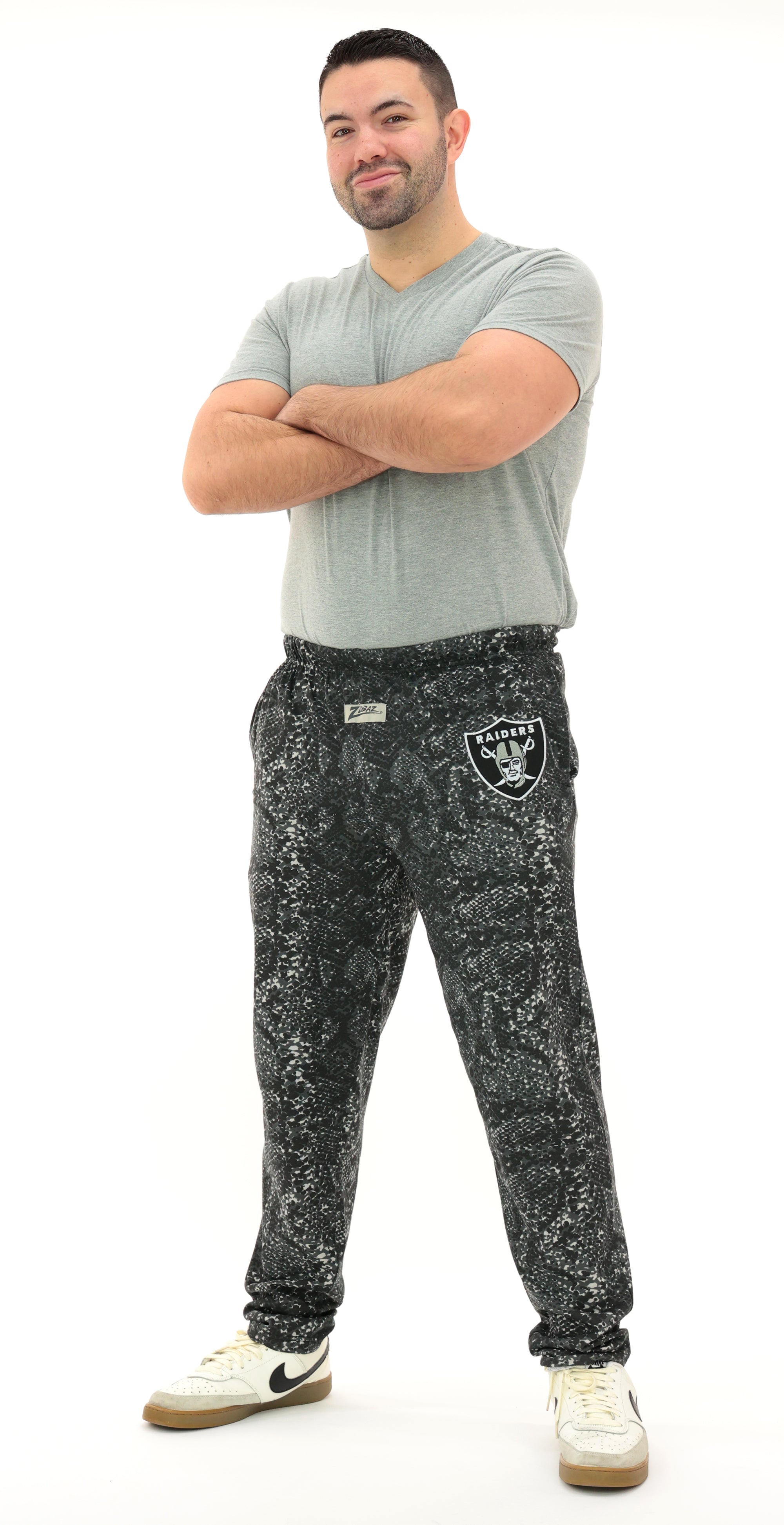 Zubaz NFL Adult Unisex for Men and Women Z88 Embroidered Post Pattern Pants, Las Vegas Raiders