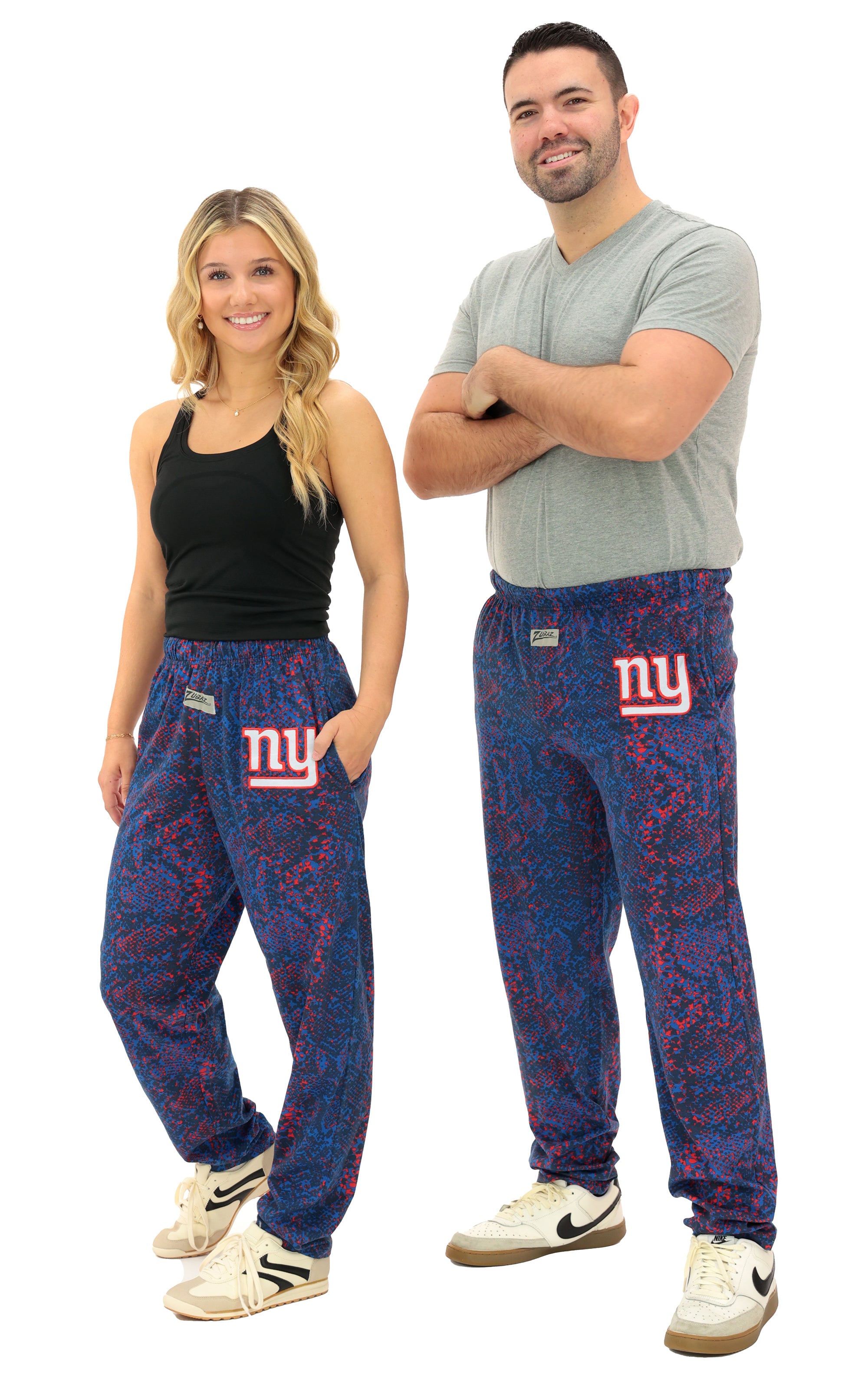 Zubaz NFL Adult Unisex for Men and Women Z88 Embroidered Post Pattern Pants, New York Giants