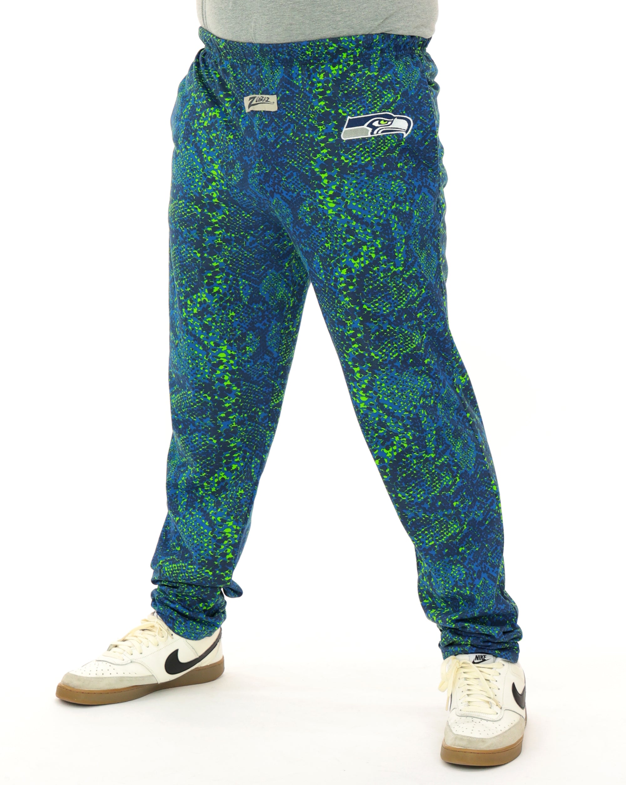 Zubaz NFL Adult Unisex for Men and Women Z88 Embroidered Post Pattern Pants, Seattle Seahawks