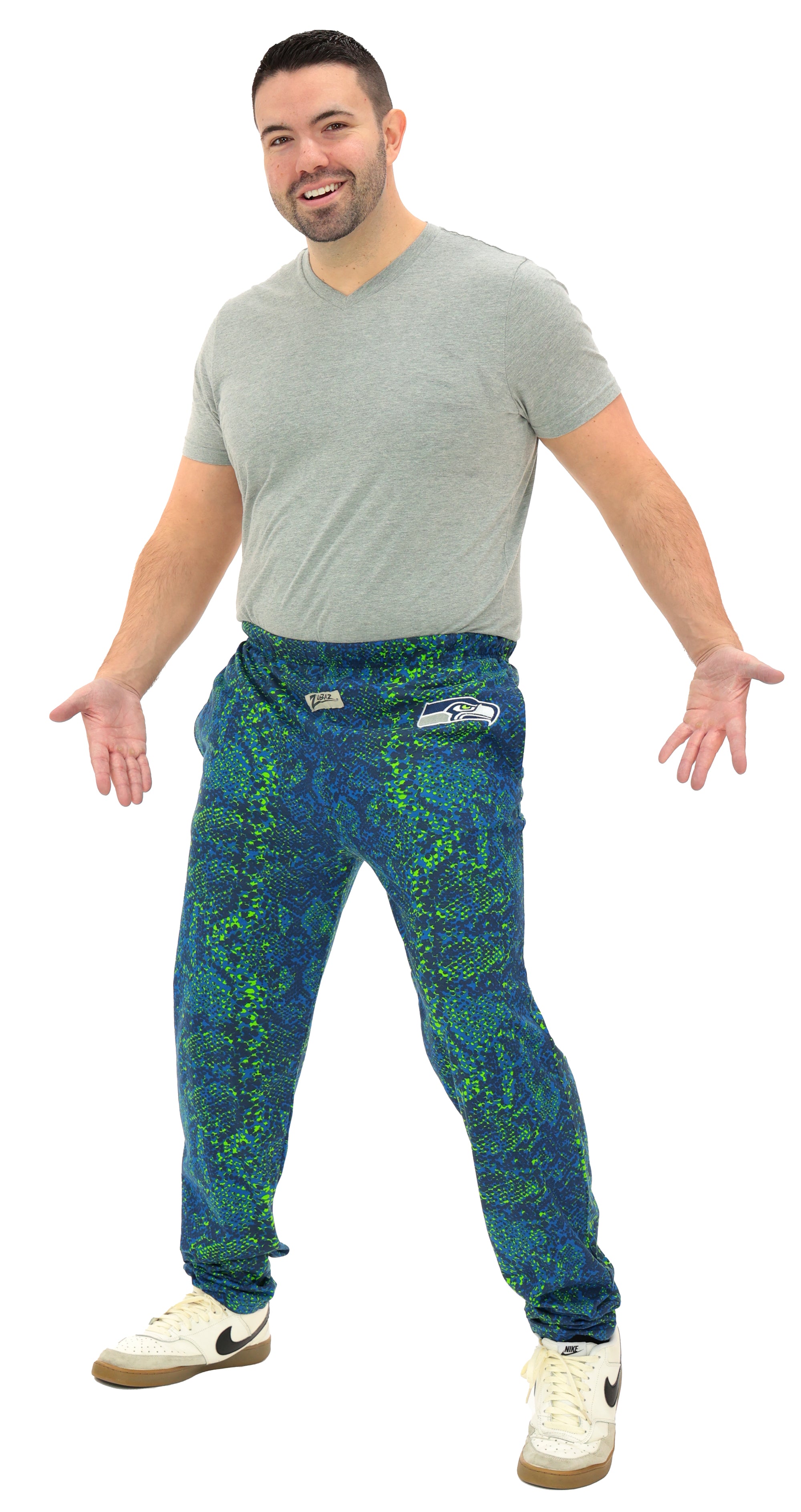 Zubaz NFL Adult Unisex for Men and Women Z88 Embroidered Post Pattern Pants, Seattle Seahawks