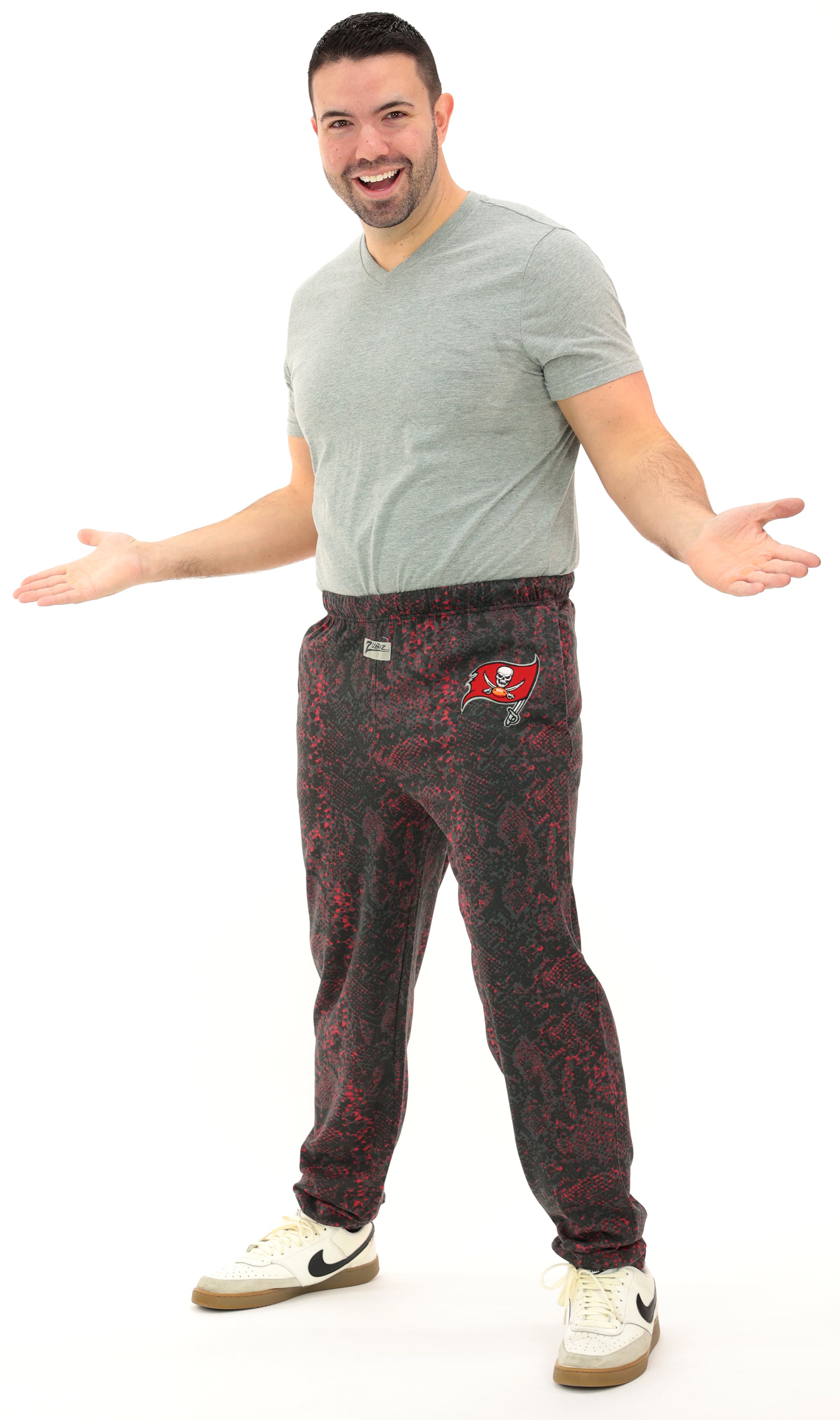 Zubaz NFL Adult Unisex for Men and Women Z88 Embroidered Post Pattern Pants, Tampa Bay Buccaneers