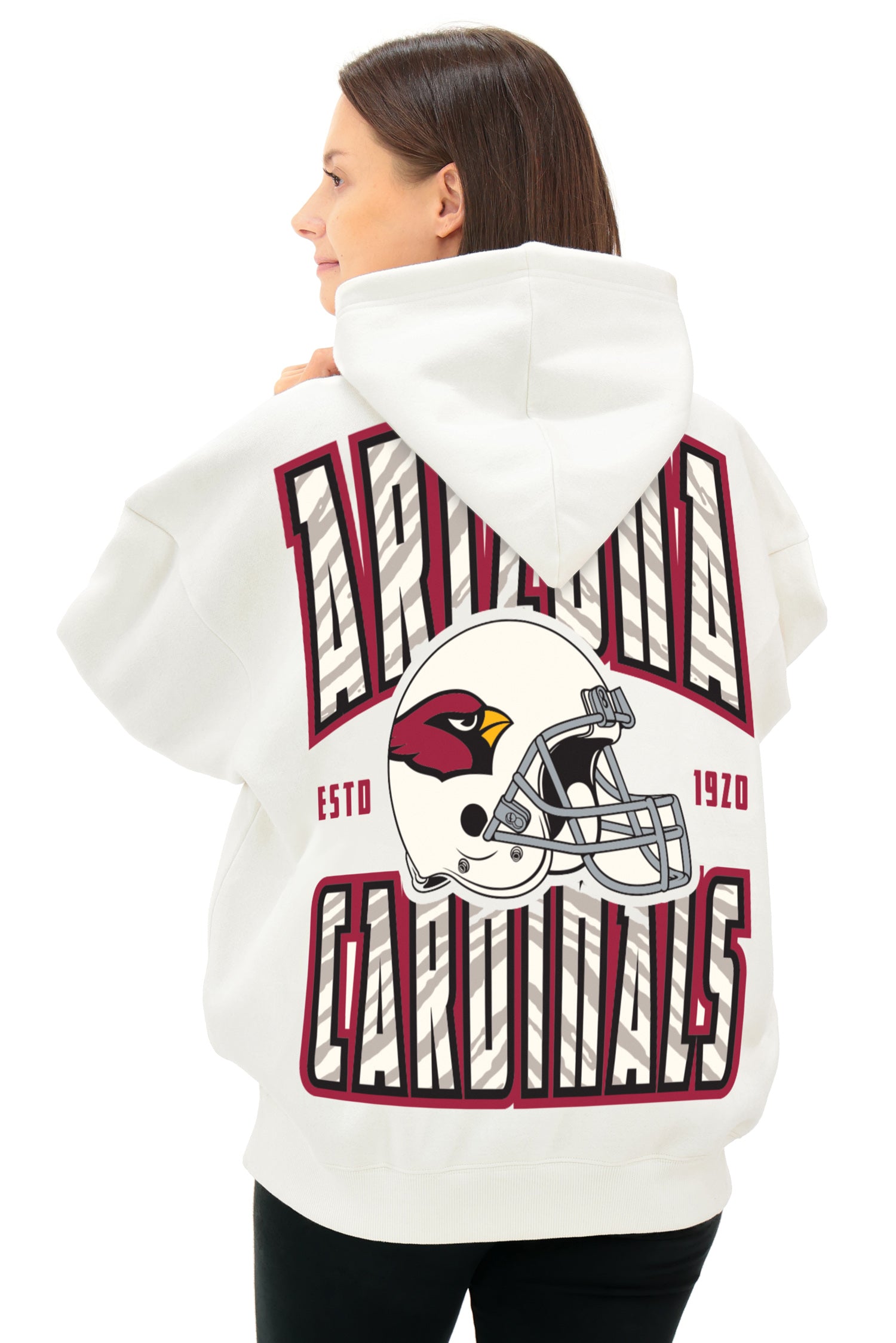 Zubaz NFL  UNISEX 90s Helmet Drop Shoulder Hoodies-Off White, ARIZONA CARDINALS