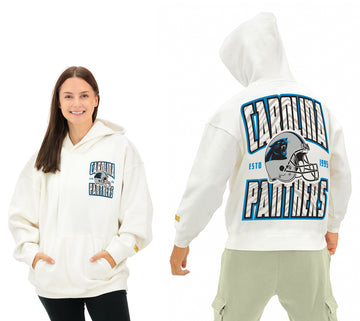 Zubaz NFL  UNISEX 90s Helmet Drop Shoulder Hoodies-Off White, CAROLINA PANTHERS