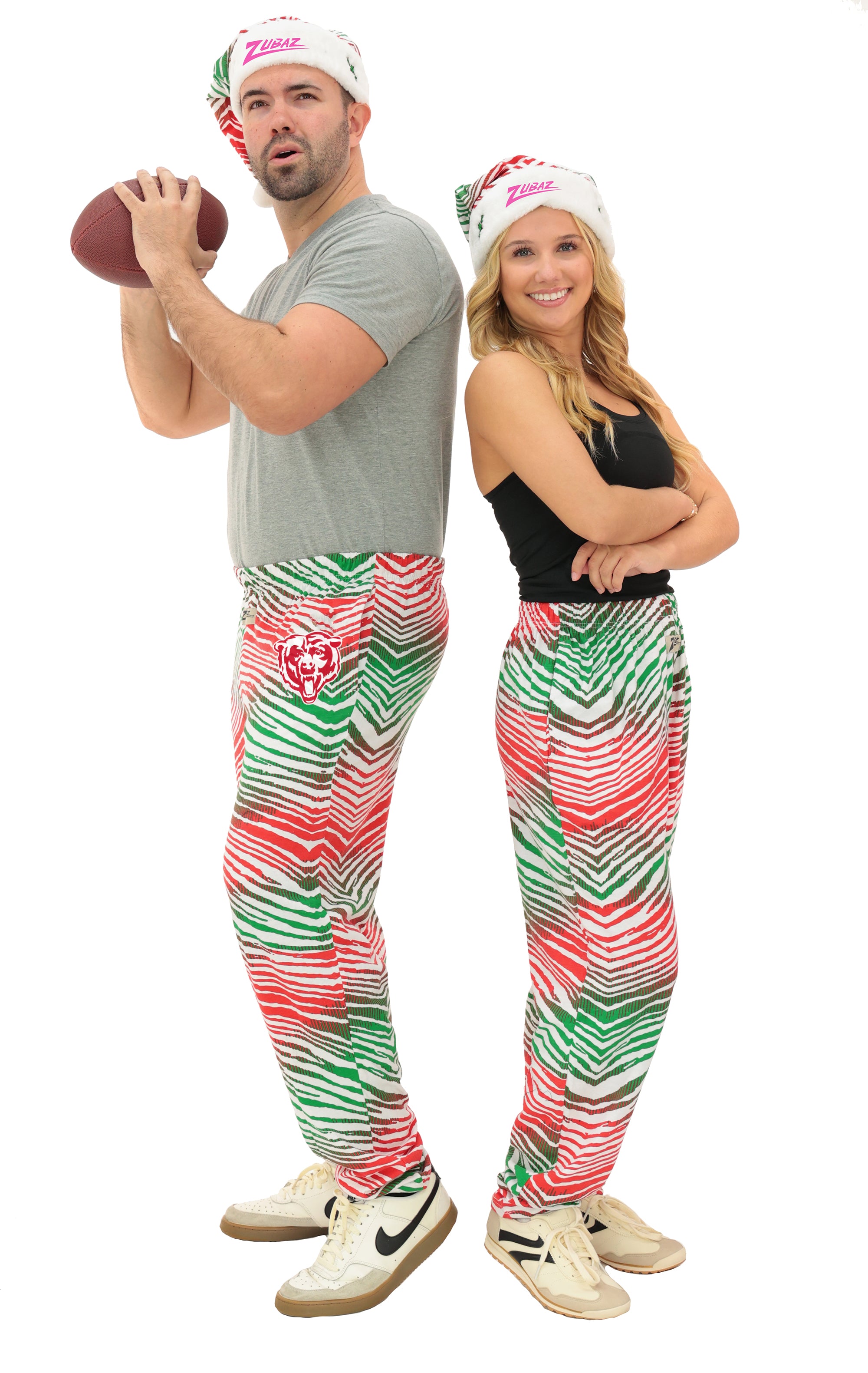 Zubaz NFL Adult Unisex Z88 Embroidered Holiday Ombre Pants, Chicago Bears