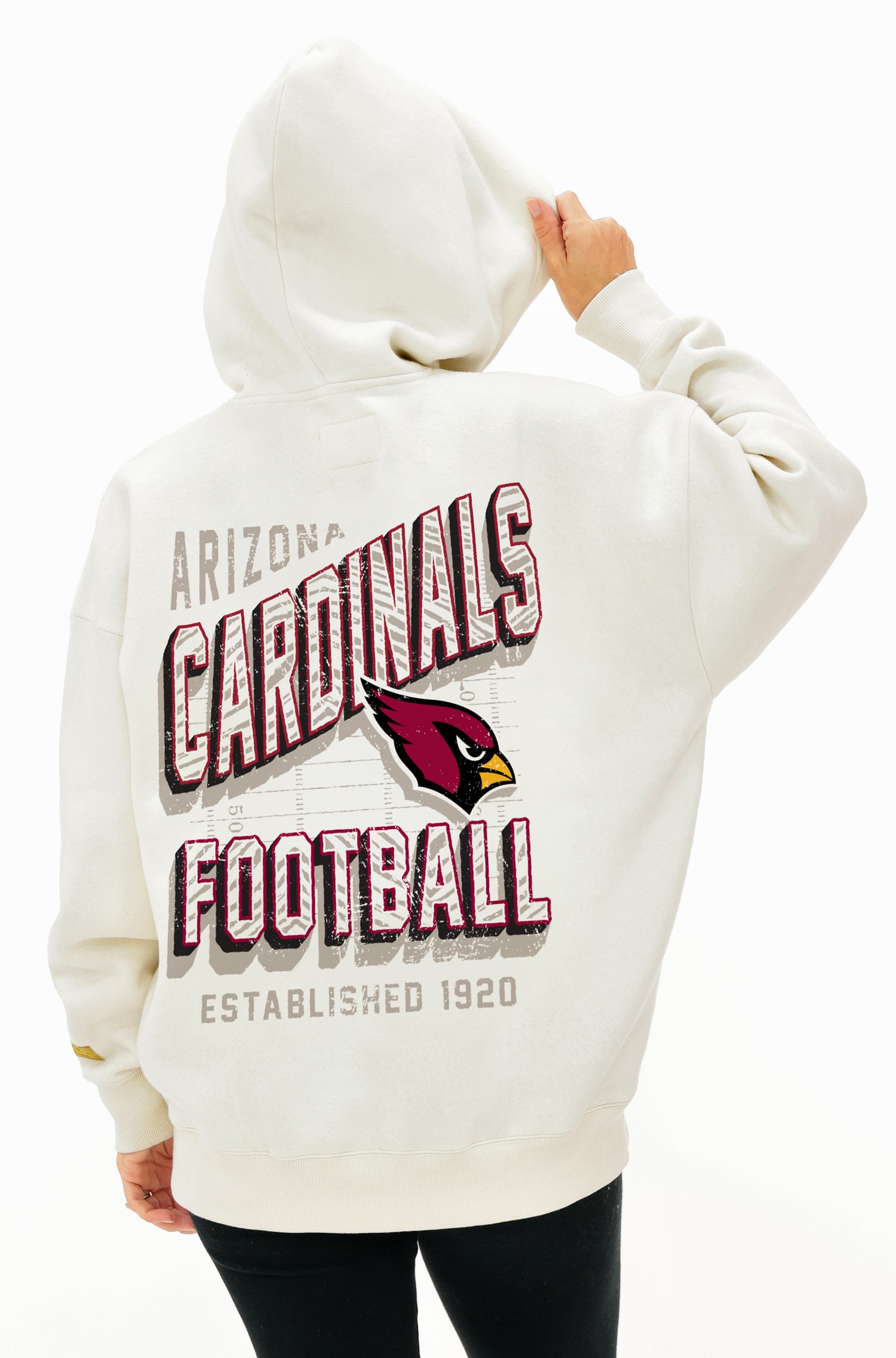 Zubaz NFL  UNISEX 90s Vintage Shadow Drop Shoulder Hoodie- Off White, ARIZONA CARDINALS
