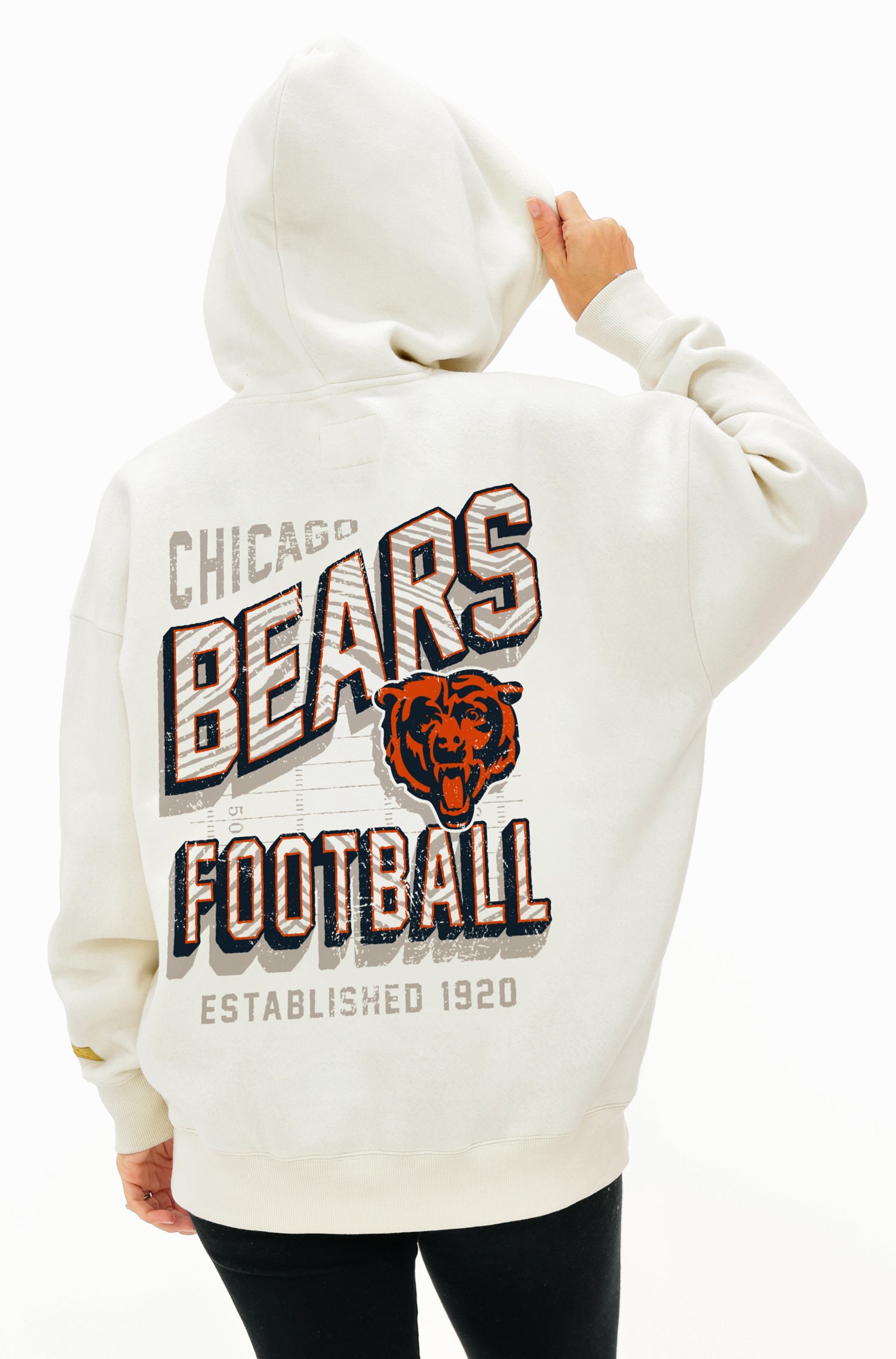 Zubaz NFL  UNISEX 90s Vintage Shadow Drop Shoulder Hoodie- Off White, CHICAGO BEARS