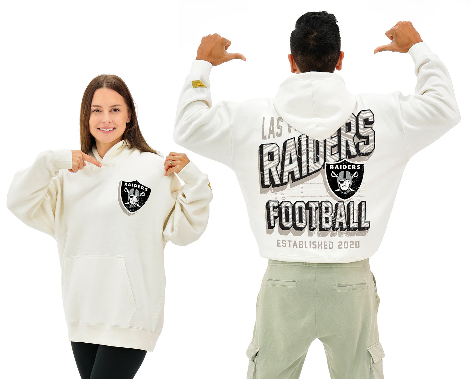 Zubaz NFL  UNISEX 90s Vintage Shadow Drop Shoulder Hoodie- Off White, LAS VEGAS RAIDERS