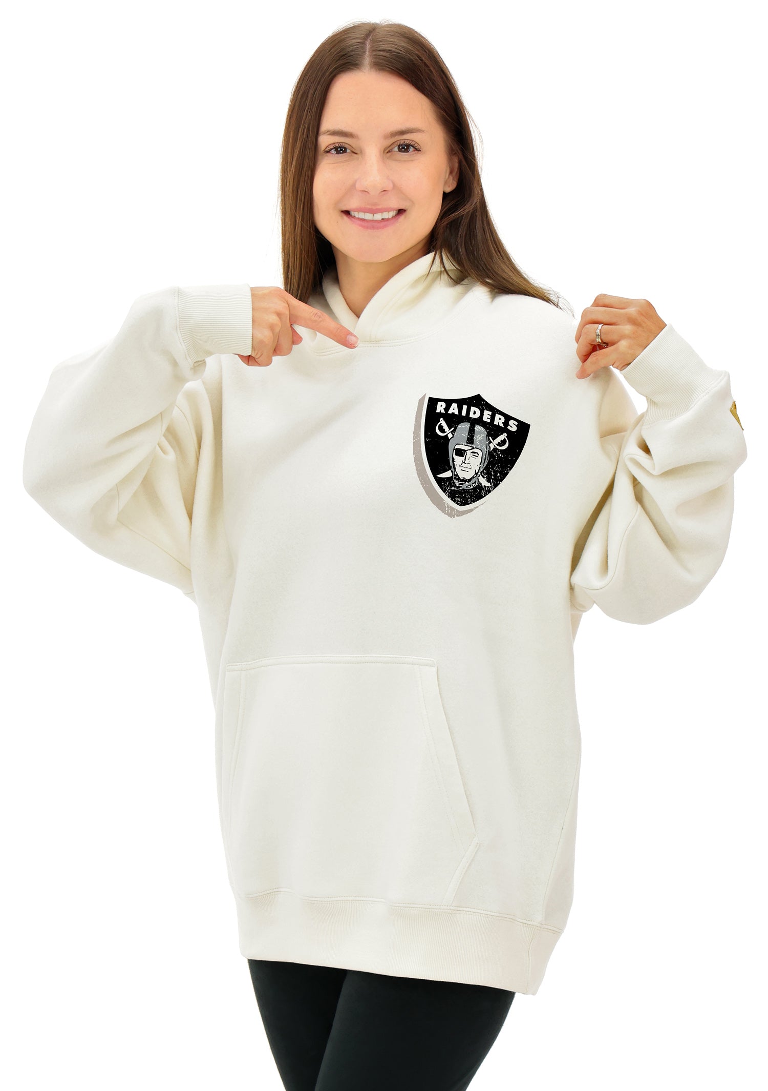 Zubaz NFL  UNISEX 90s Vintage Shadow Drop Shoulder Hoodie- Off White, LAS VEGAS RAIDERS