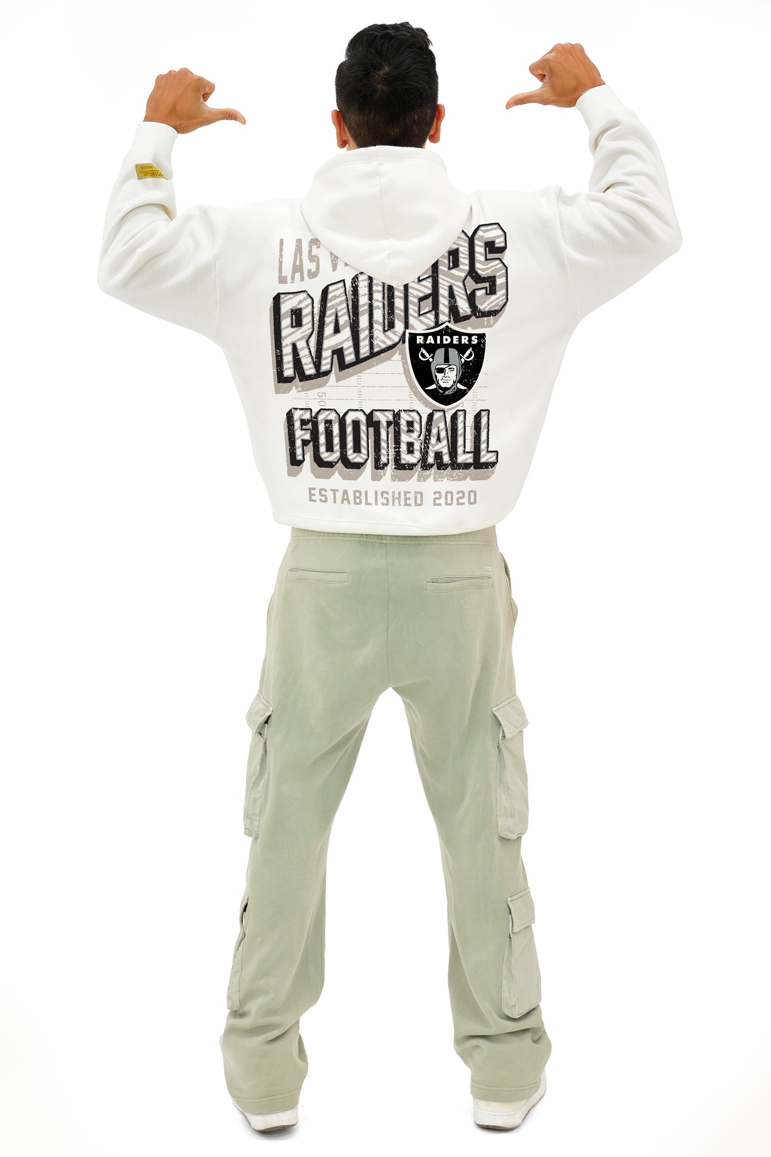 Zubaz NFL  UNISEX 90s Vintage Shadow Drop Shoulder Hoodie- Off White, LAS VEGAS RAIDERS