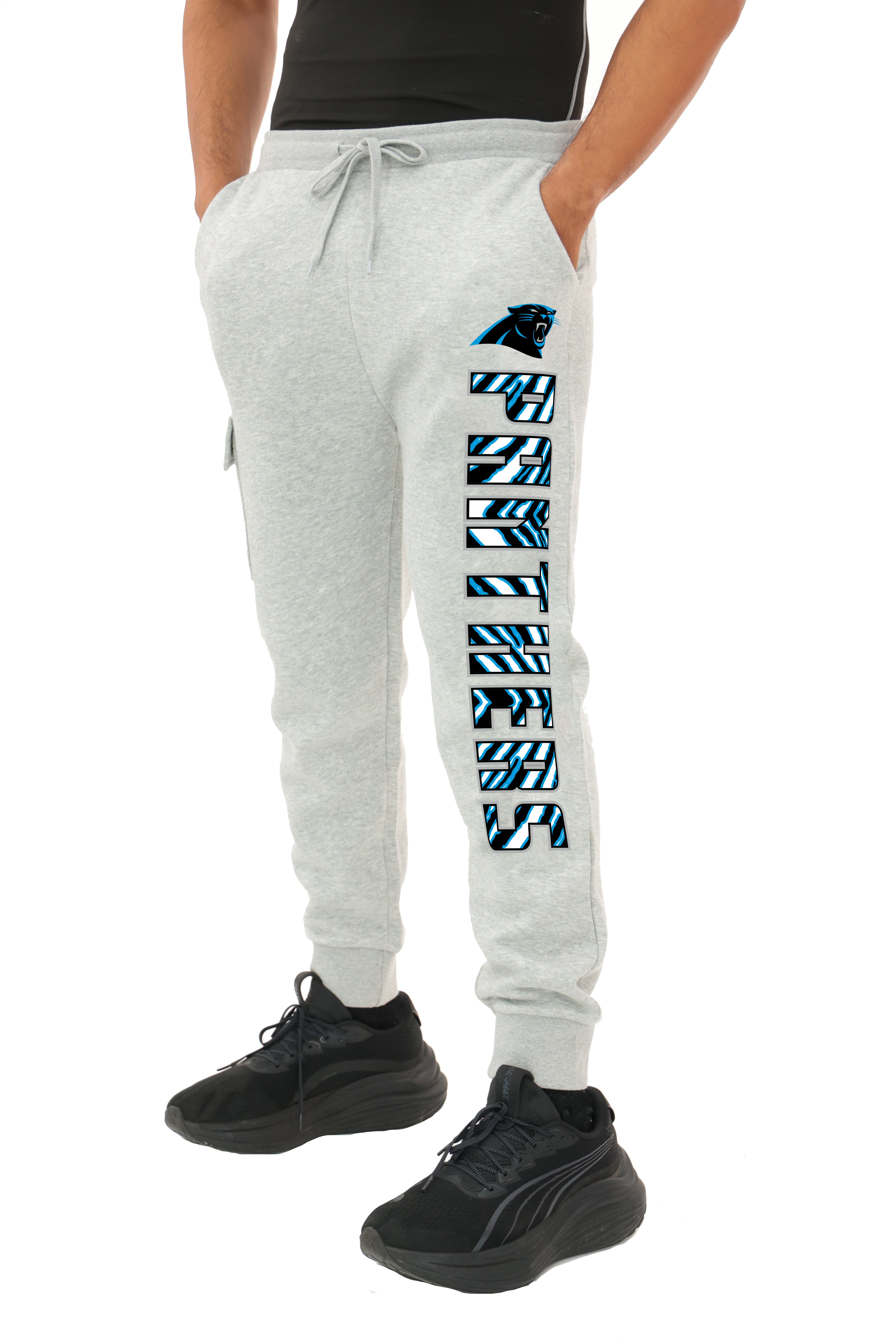 Zubaz NFL  MEN Cargo Joggers - Gray, CAROLINA PANTHERS