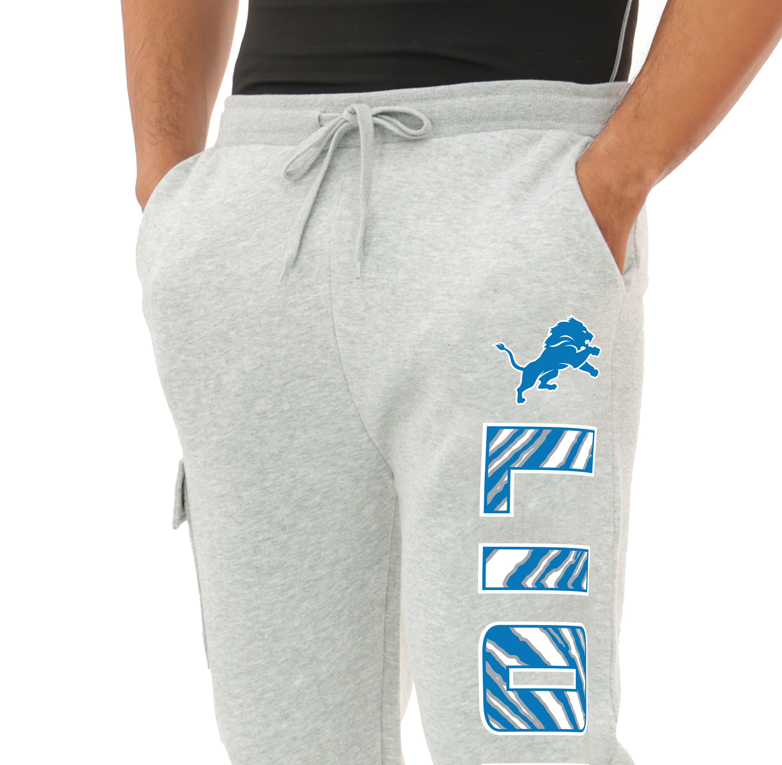 Zubaz NFL  MEN Cargo Joggers - Gray, DETROIT LIONS