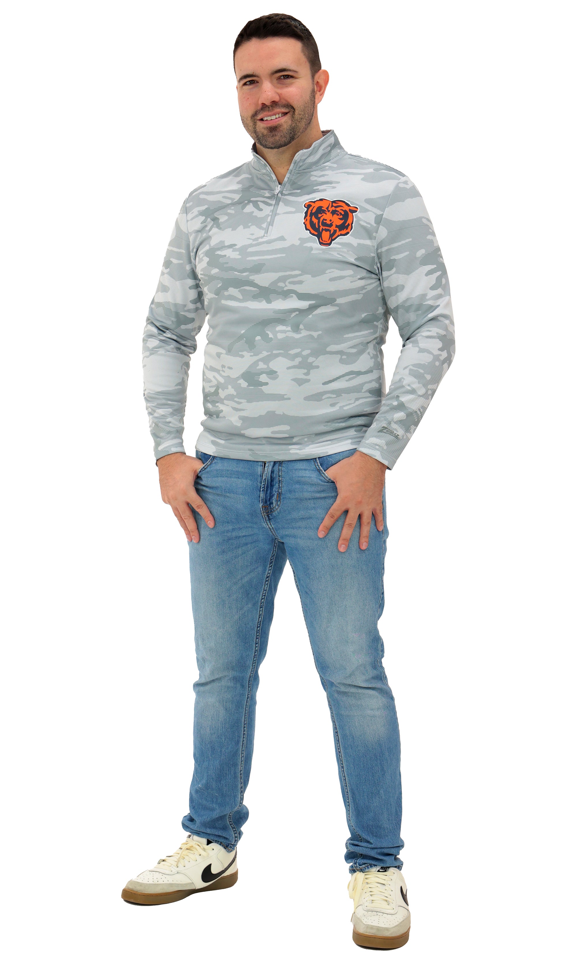 Zubaz NFL   Men's Tonal Camo Line 1/4 Zip, CHICAGO BEARS