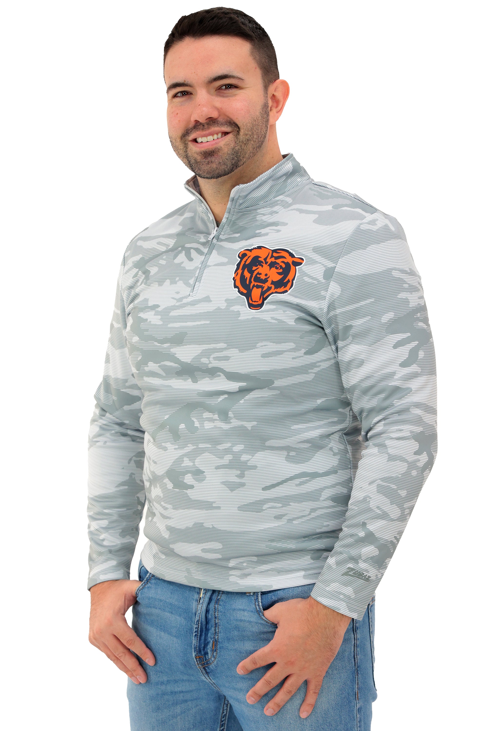Zubaz NFL   Men's Tonal Camo Line 1/4 Zip, CHICAGO BEARS