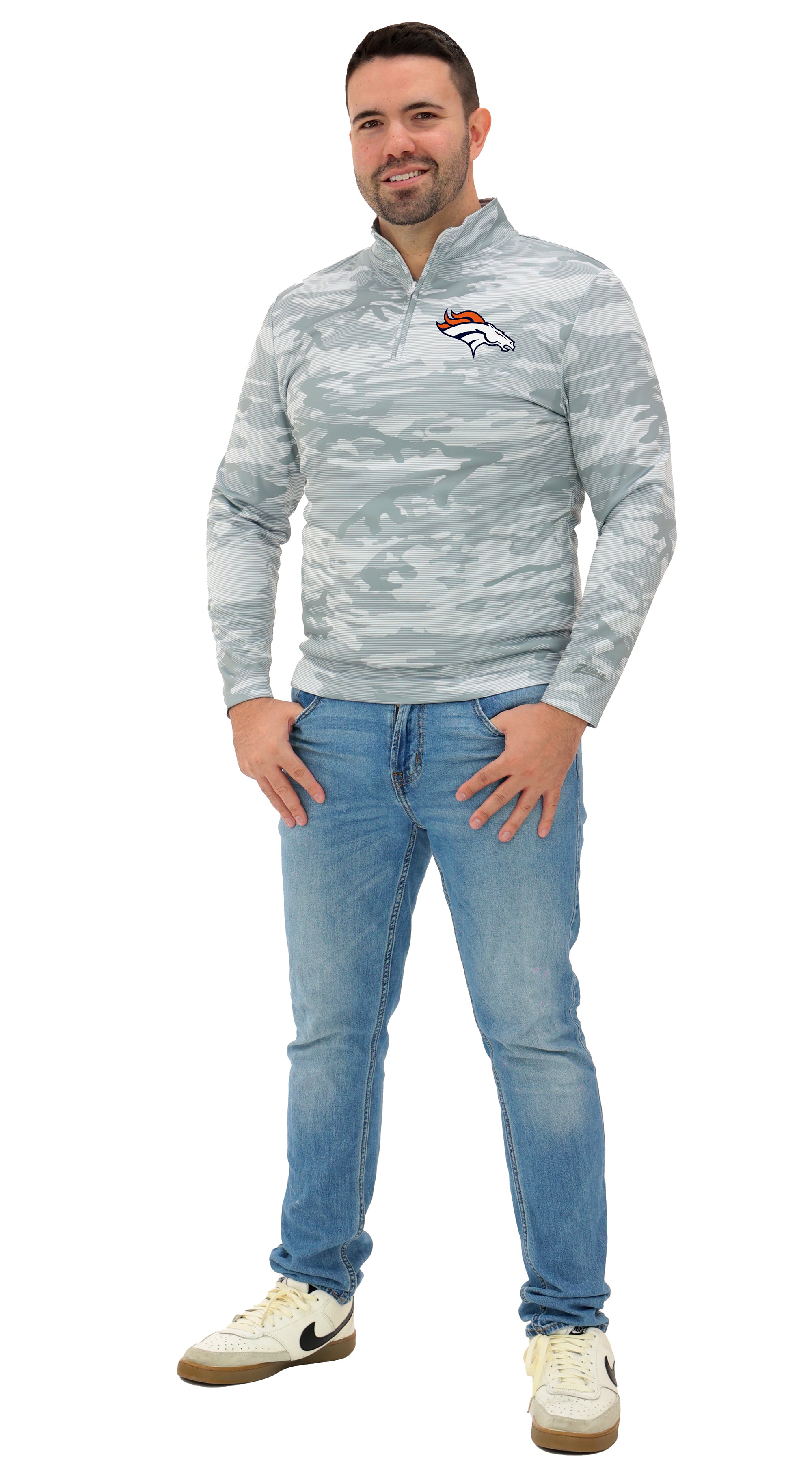 Zubaz NFL   Men's Tonal Camo Line 1/4 Zip, DENVER BRONCOS