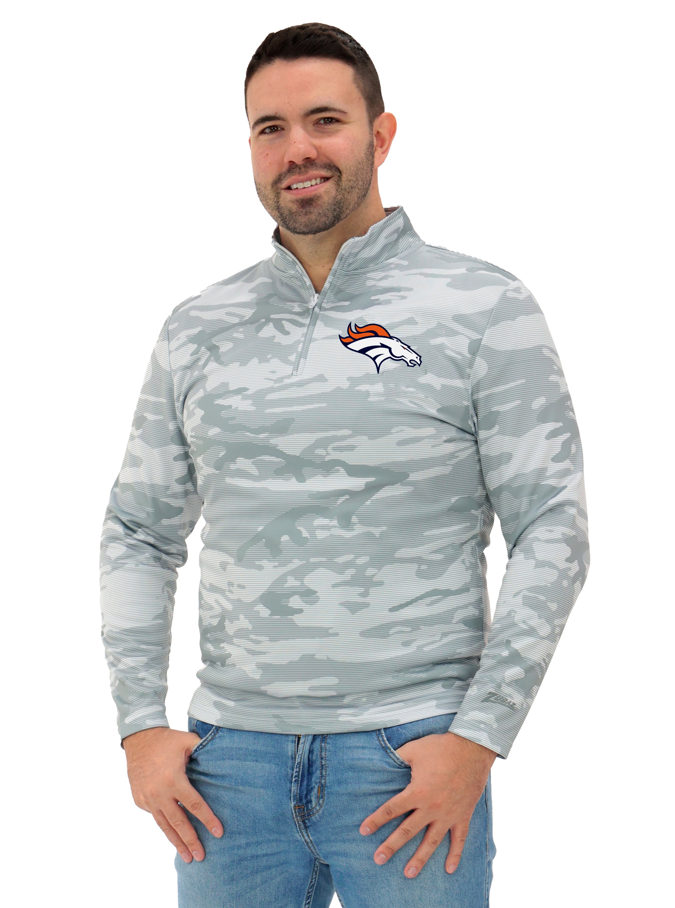 Zubaz NFL   Men's Tonal Camo Line 1/4 Zip, DENVER BRONCOS