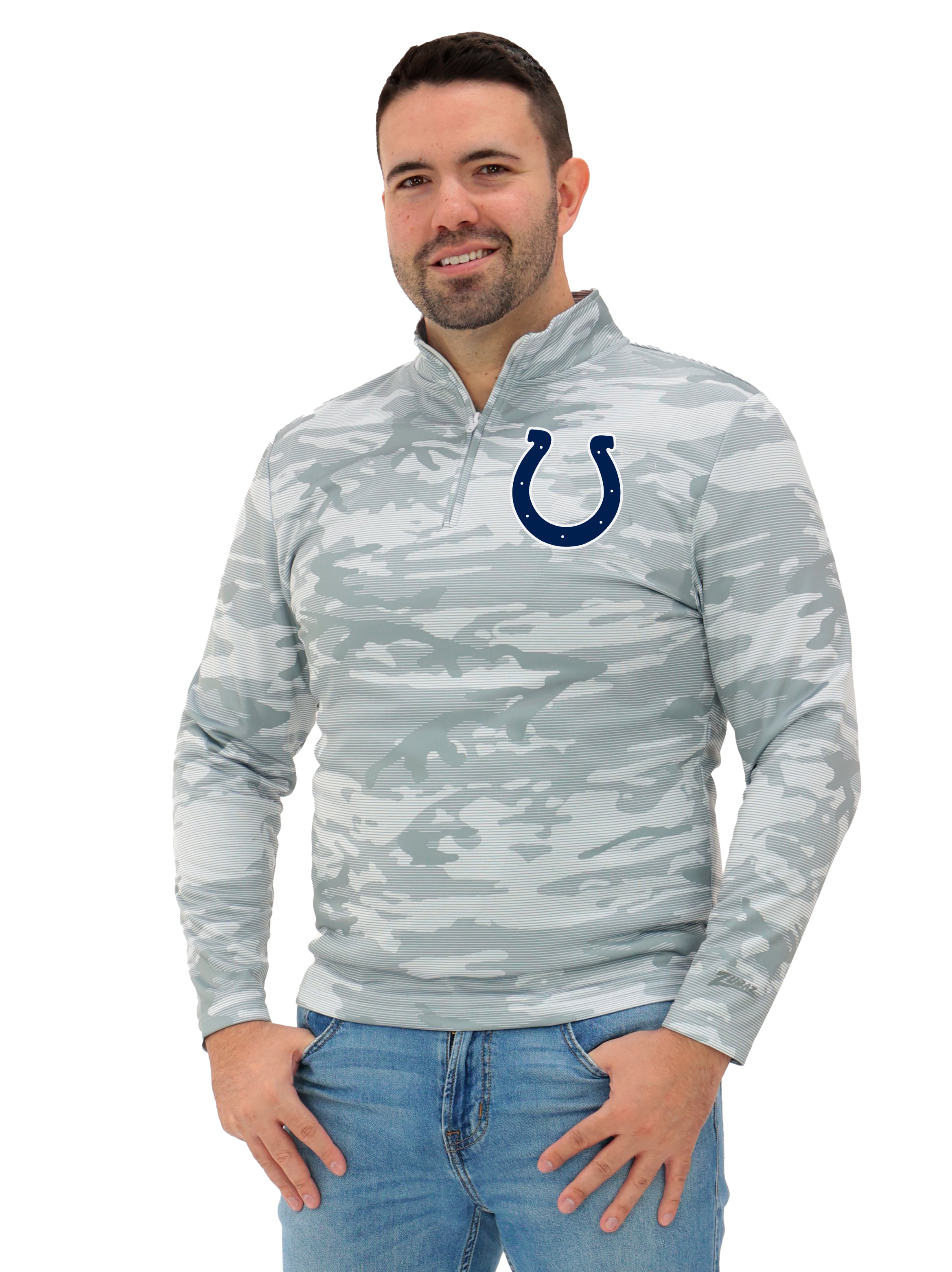 Zubaz NFL   Men's Tonal Camo Line 1/4 Zip, INDIANAPOLIS COLTS