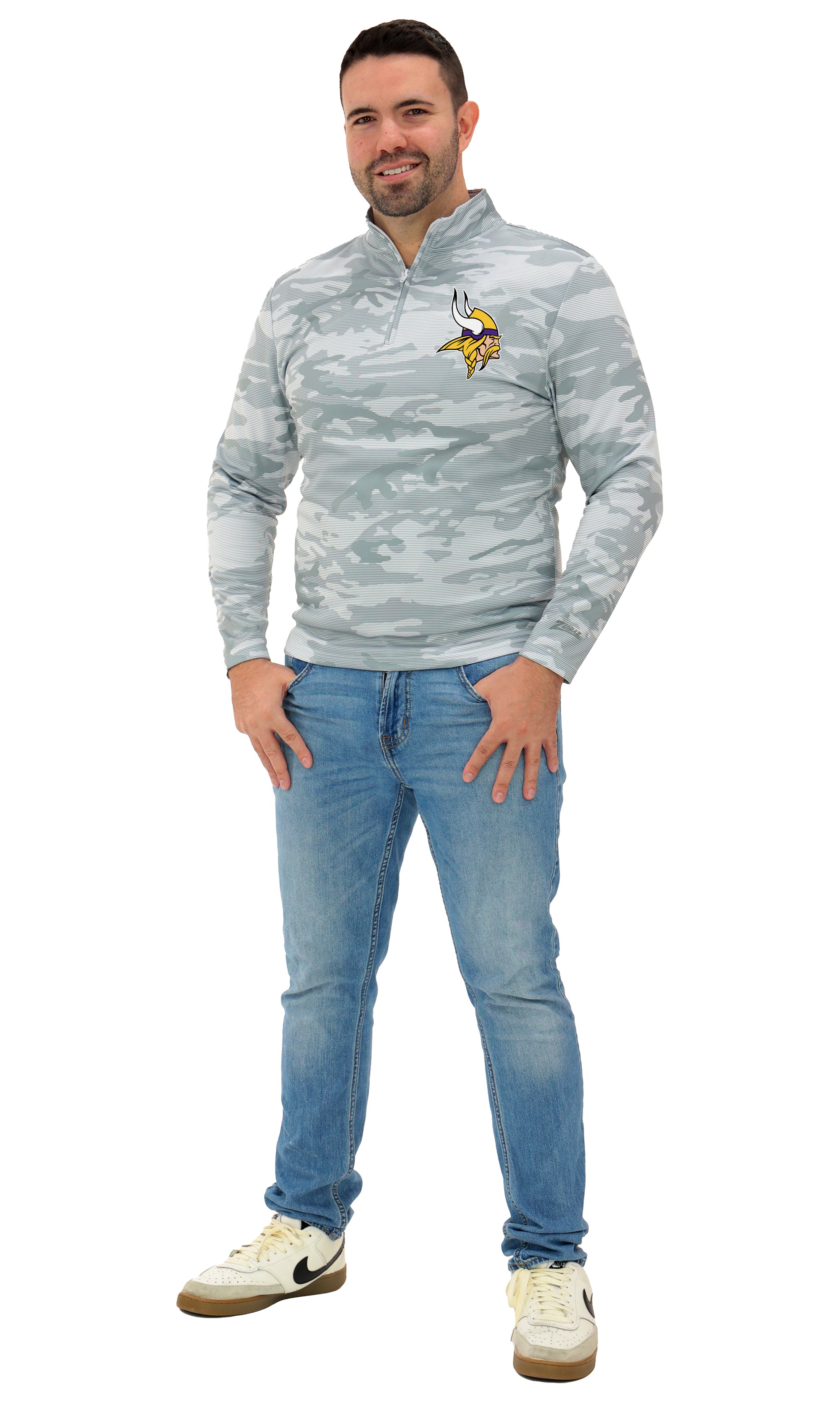 Zubaz NFL   Men's Tonal Camo Line 1/4 Zip, MINNESOTA VIKINGS