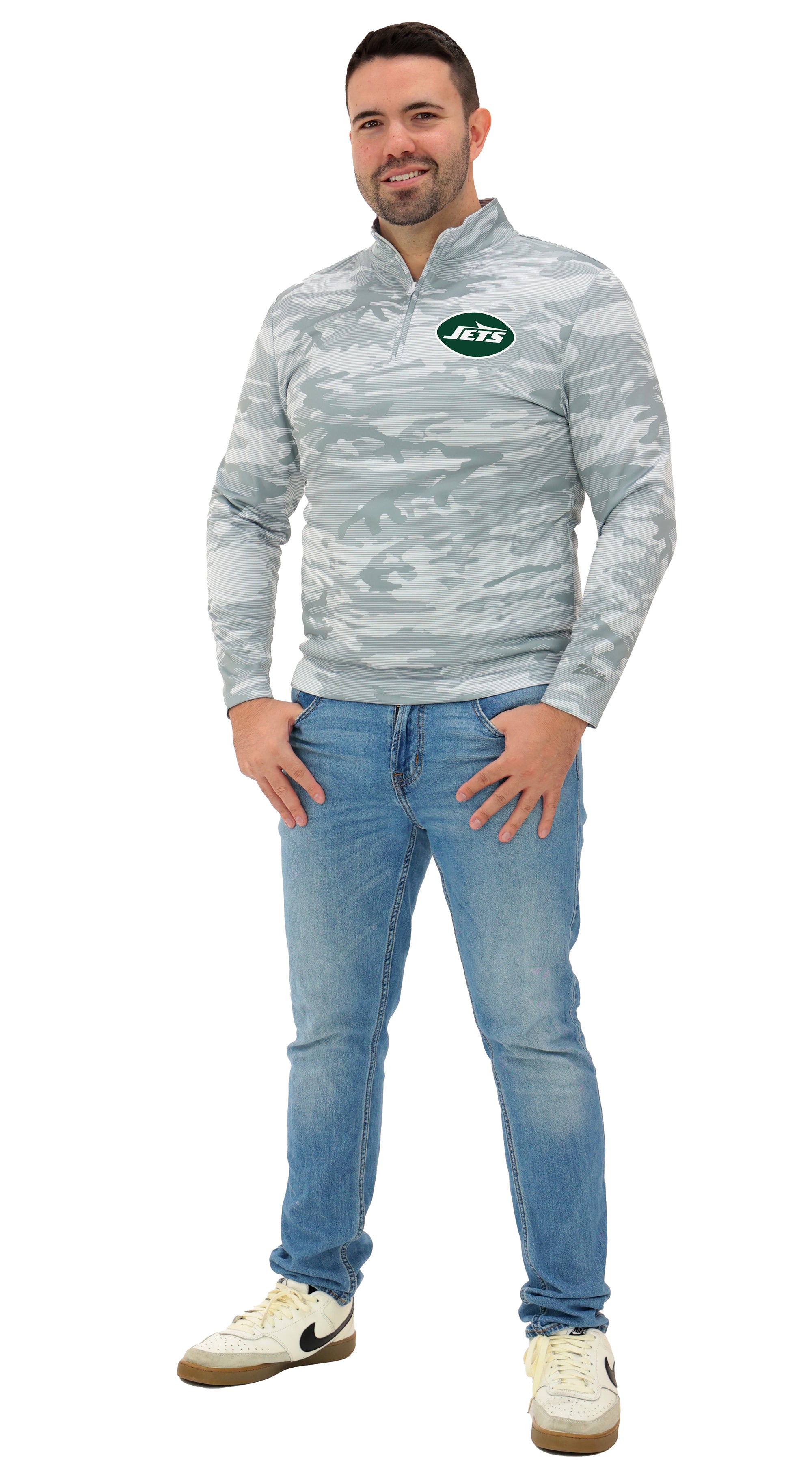 Zubaz NFL   Men's Tonal Camo Line 1/4 Zip, NEW YORK JETS