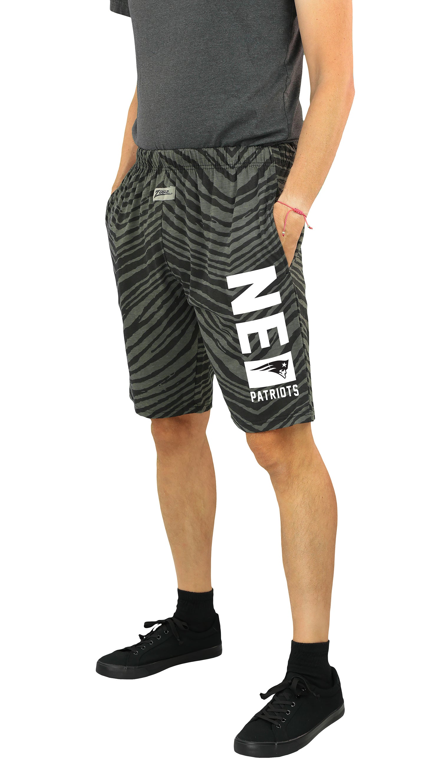 Zubaz NFL Adult Unisex Z88 Black Tonal Shorts, New England Patriots