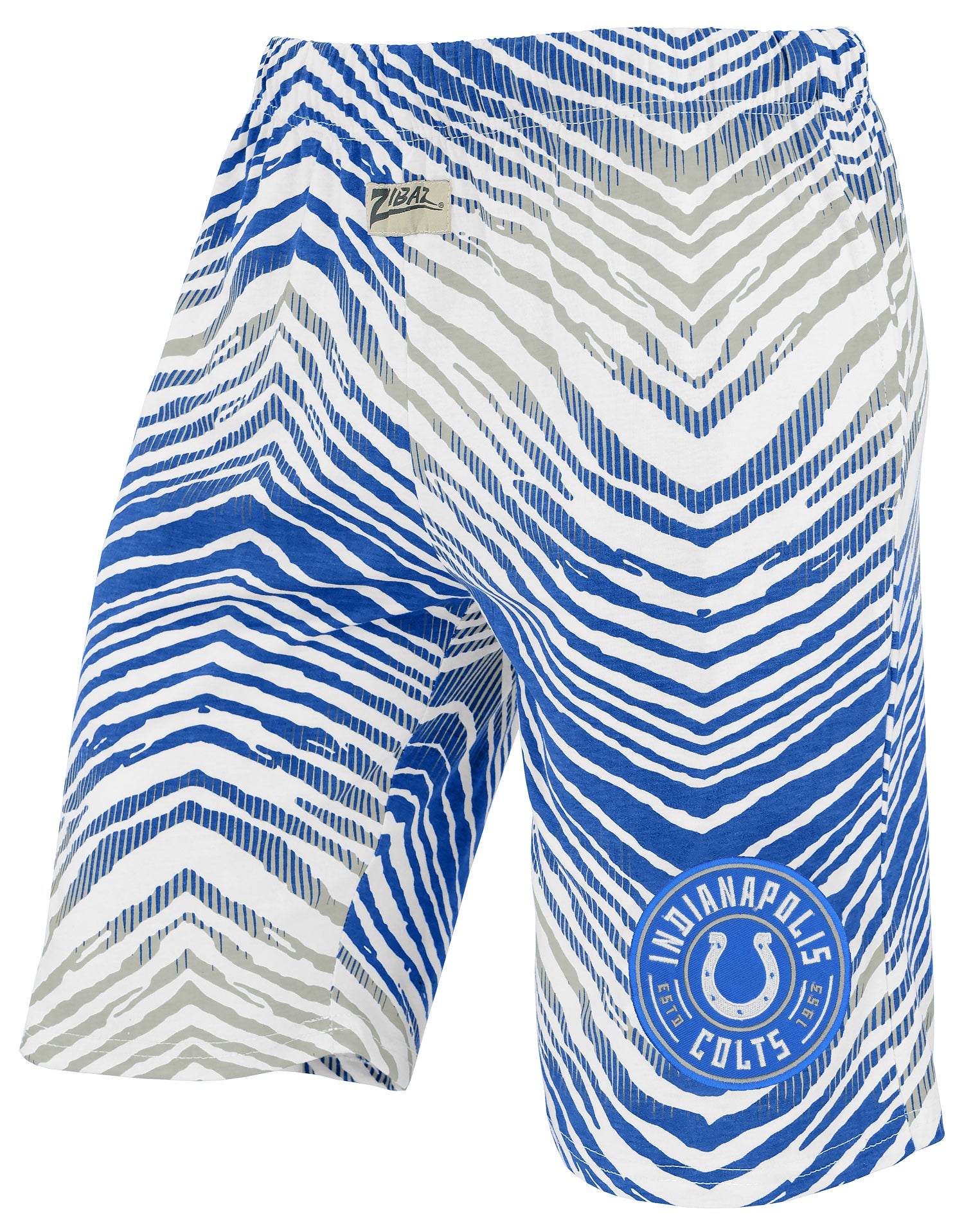 Zubaz NFL Adult Unisex Z88 Embroidered Zebra Ombre TMC Shorts, Indianapolis Colts