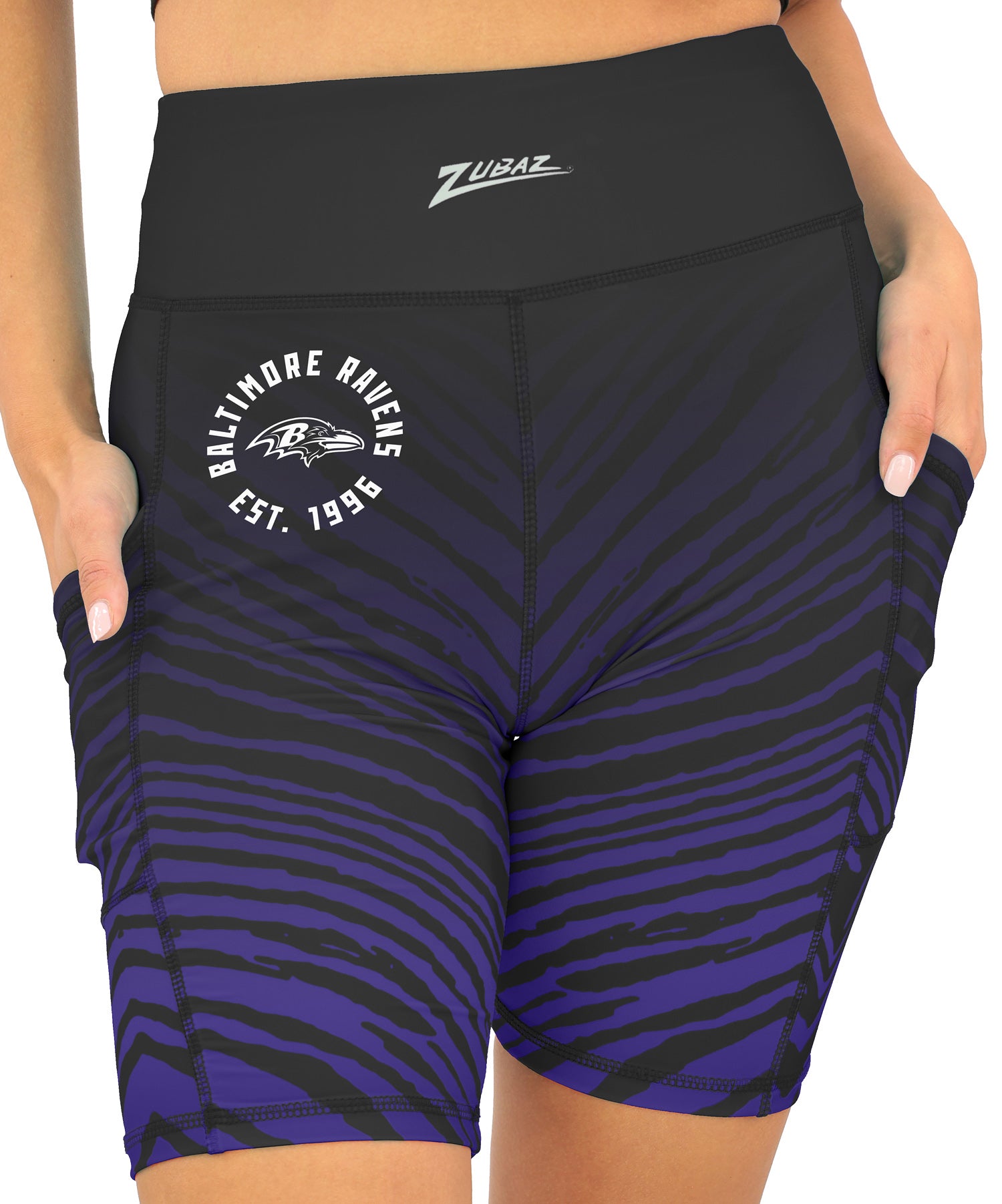 Zubaz NFL Women's Fade Biker Shorts, Baltimore Ravens