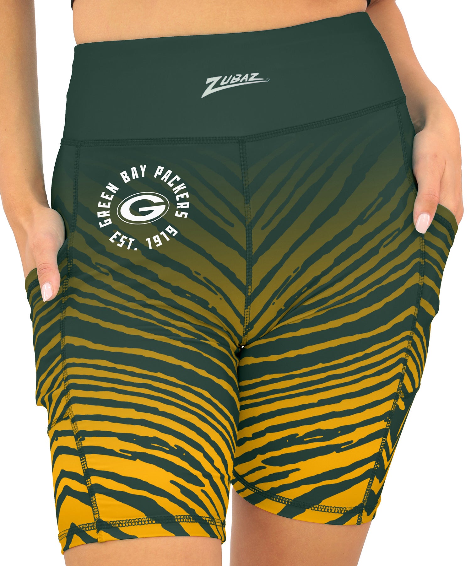 Zubaz NFL Women's Fade Biker Shorts, Green Bay Packers