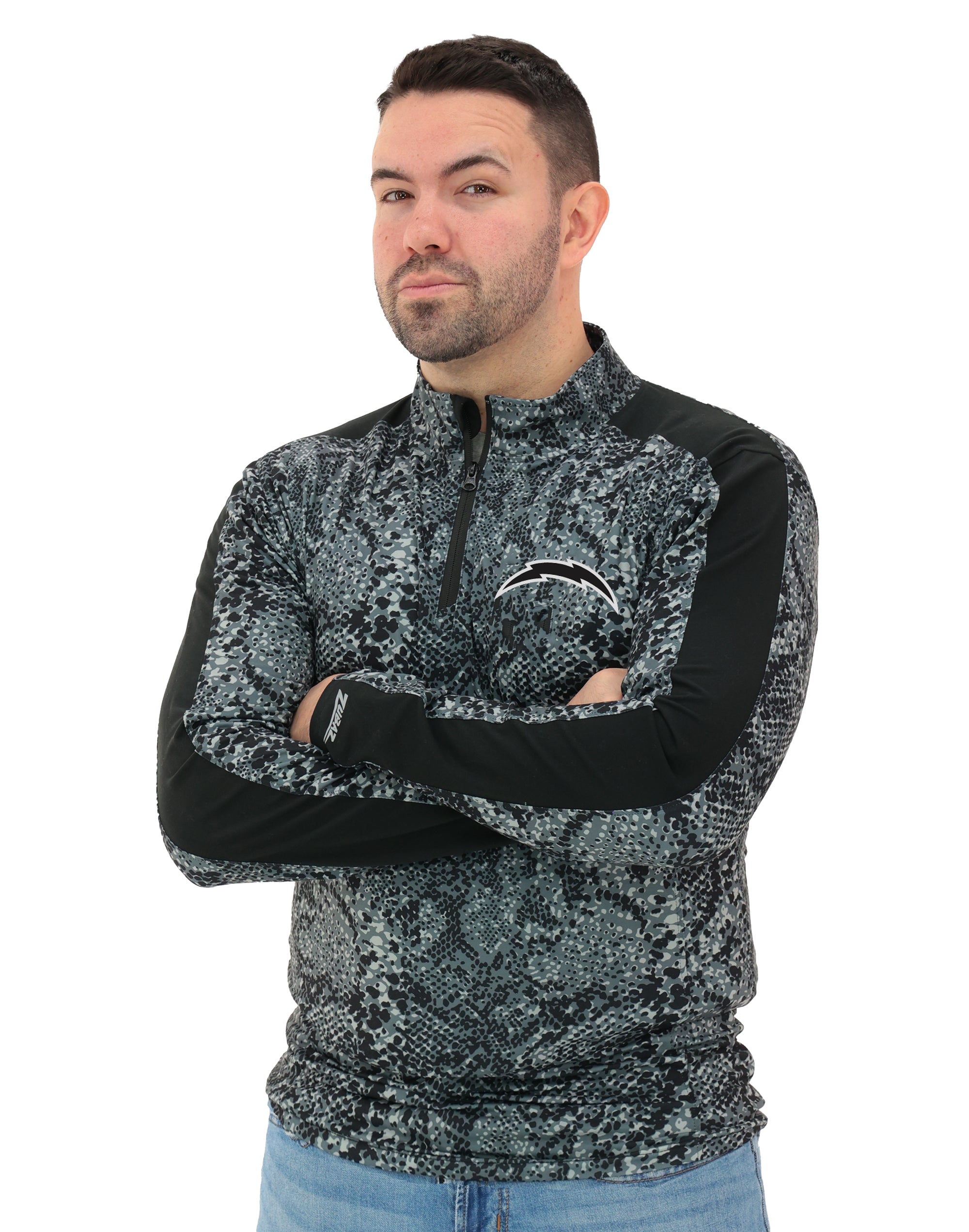 Zubaz NFL   Men's Elevated Tonal Post 1/4 Zip, LOS ANGELES CHARGERS