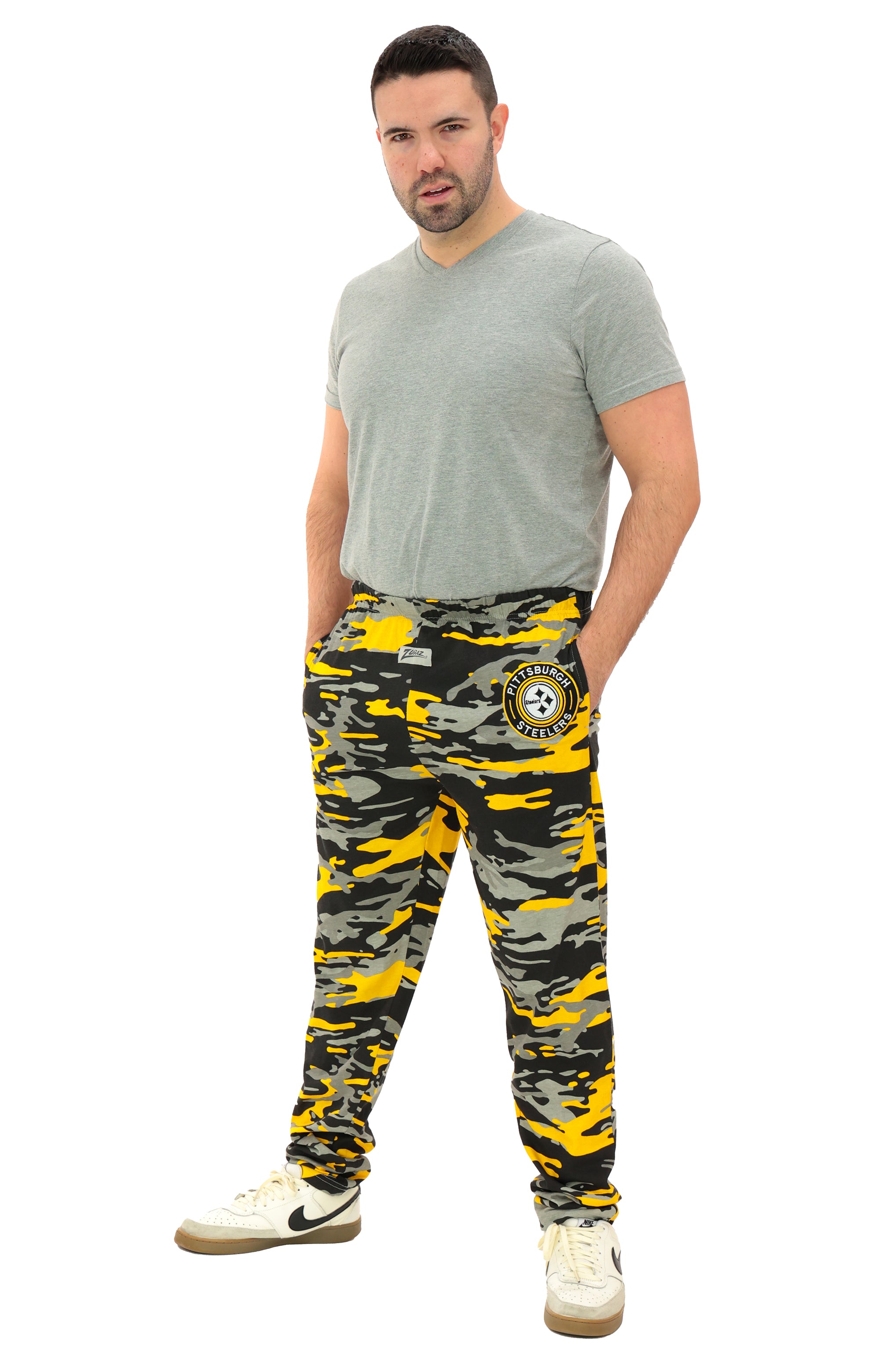 Zubaz NFL Adult Unisex Z88 Embroidered Alt Camo Pants, Pittsburgh Steelers