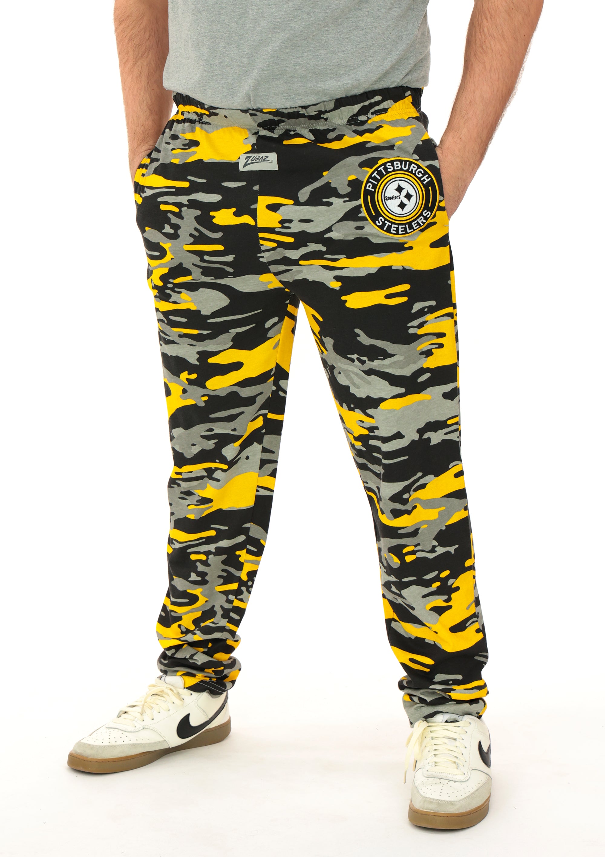 Zubaz NFL Adult Unisex Z88 Embroidered Alt Camo Pants, Pittsburgh Stee