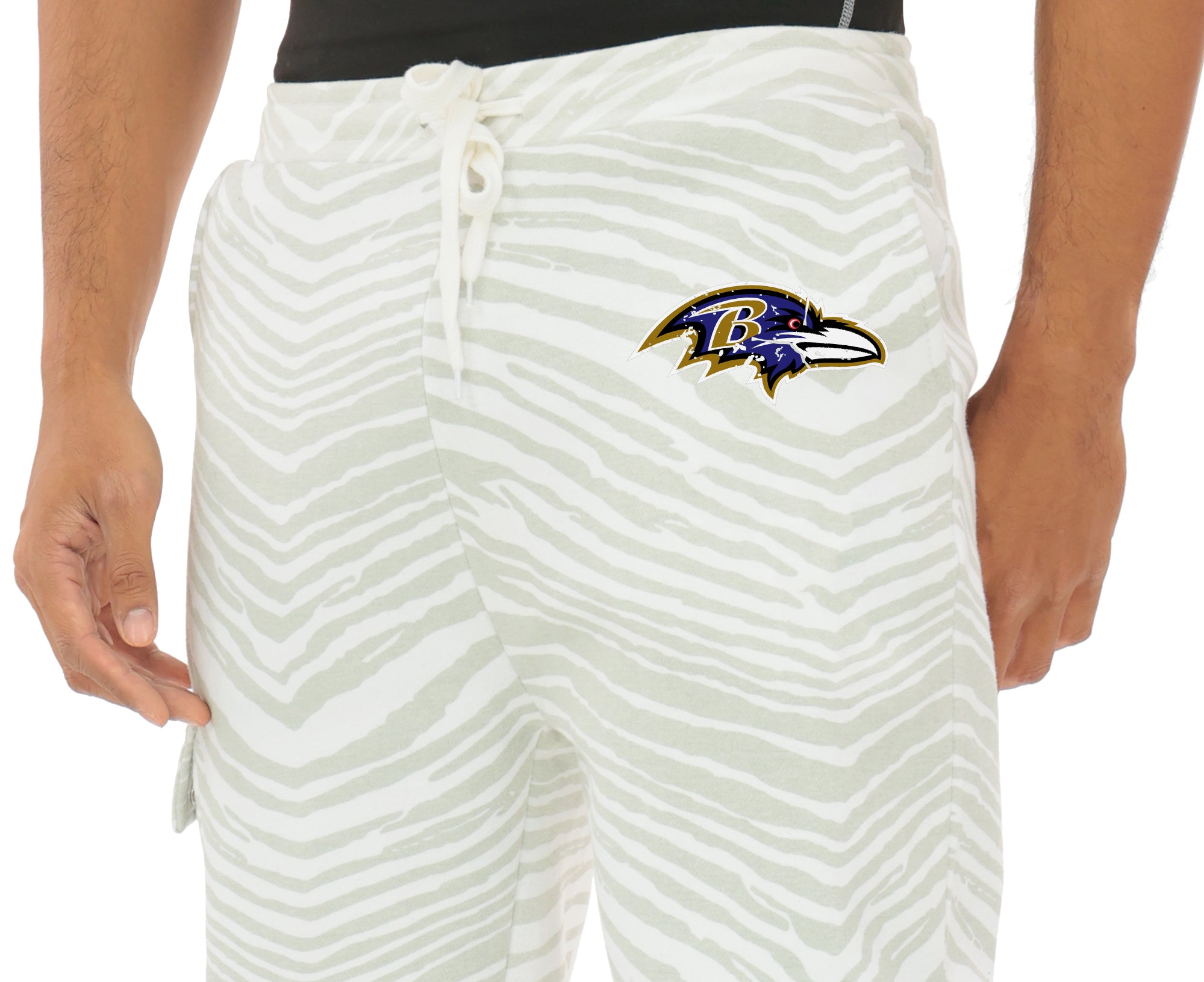 Zubaz NFL  UNISEX 90s Team Cargo Joggers - Zebra 2 Color, BALTIMORE RAVENS