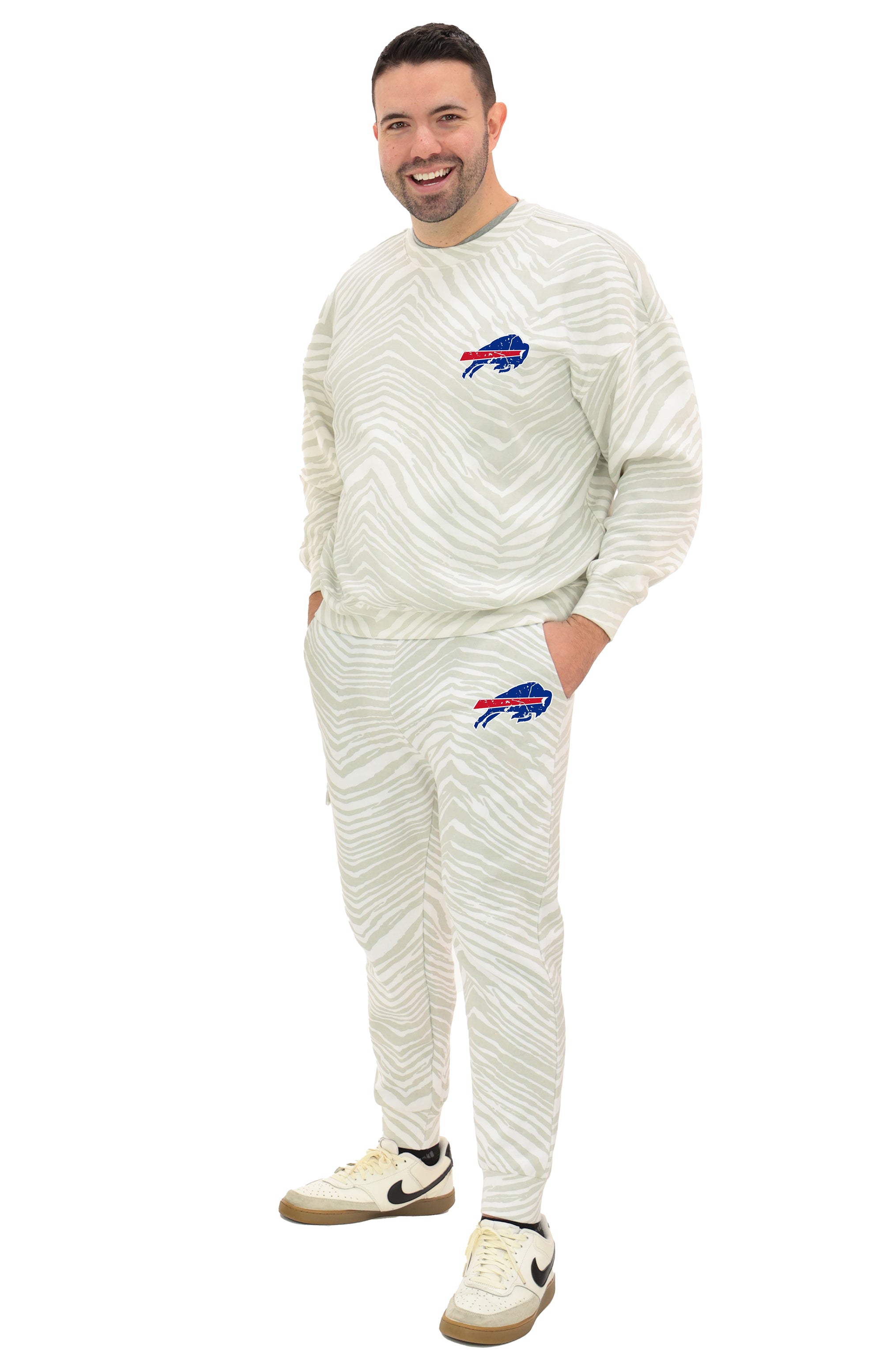 Zubaz NFL  UNISEX 90s Team Cargo Joggers - Zebra 2 Color, BUFFALO BILLS