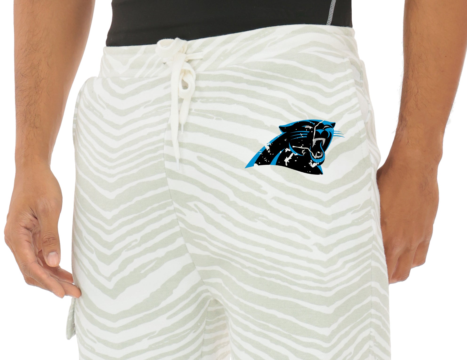 Zubaz NFL  UNISEX 90s Team Cargo Joggers - Zebra 2 Color, CAROLINA PANTHERS