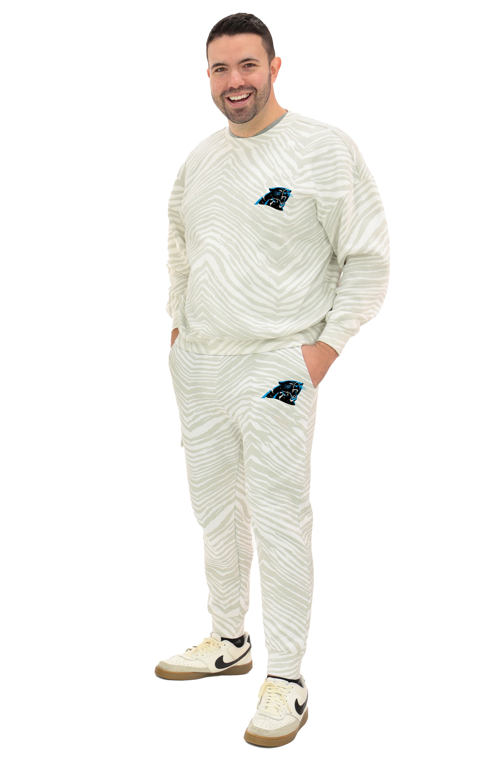 Zubaz NFL  UNISEX 90s Team Cargo Joggers - Zebra 2 Color, CAROLINA PANTHERS