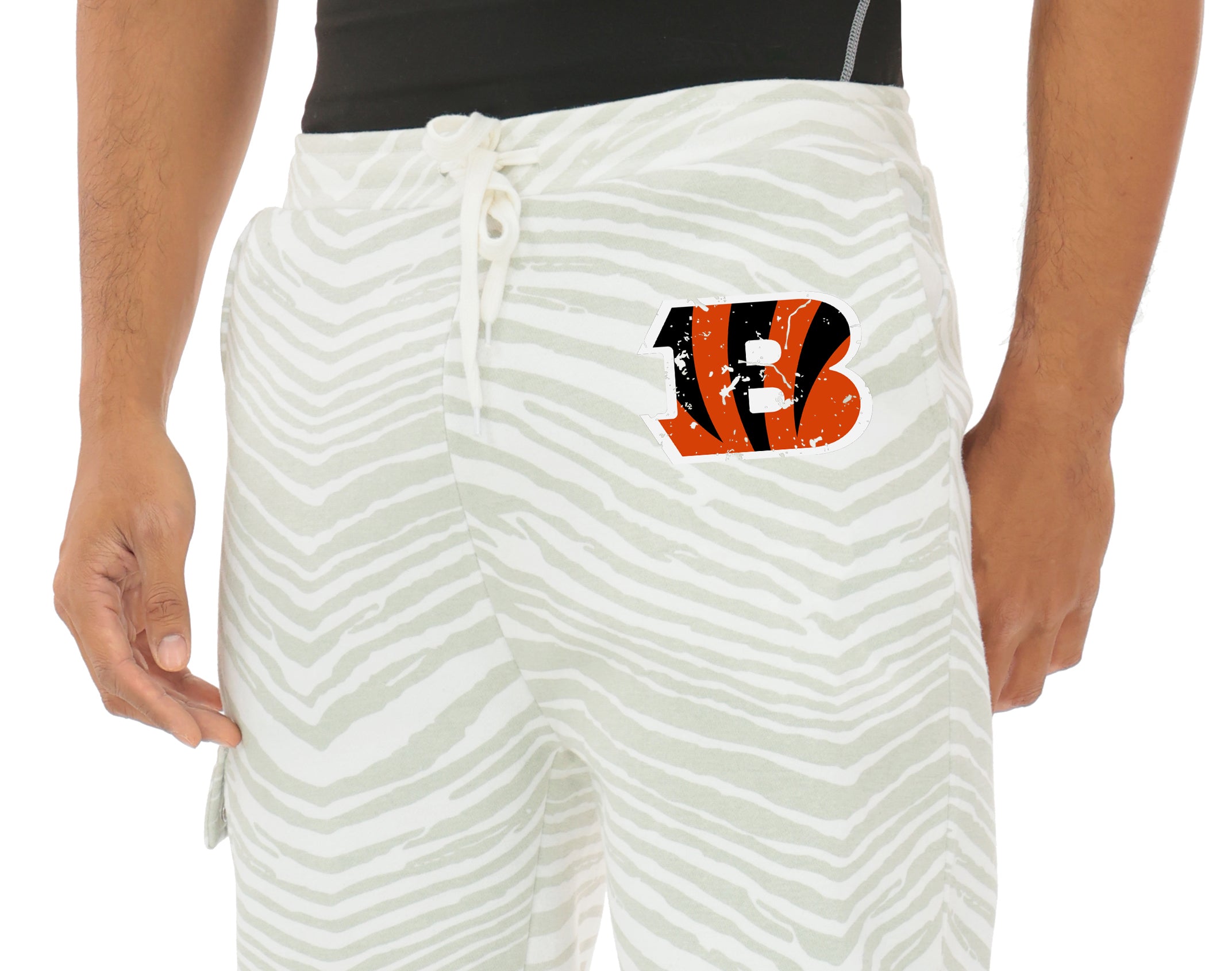 Zubaz NFL  UNISEX 90s Team Cargo Joggers - Zebra 2 Color, CINCINNATI BENGALS