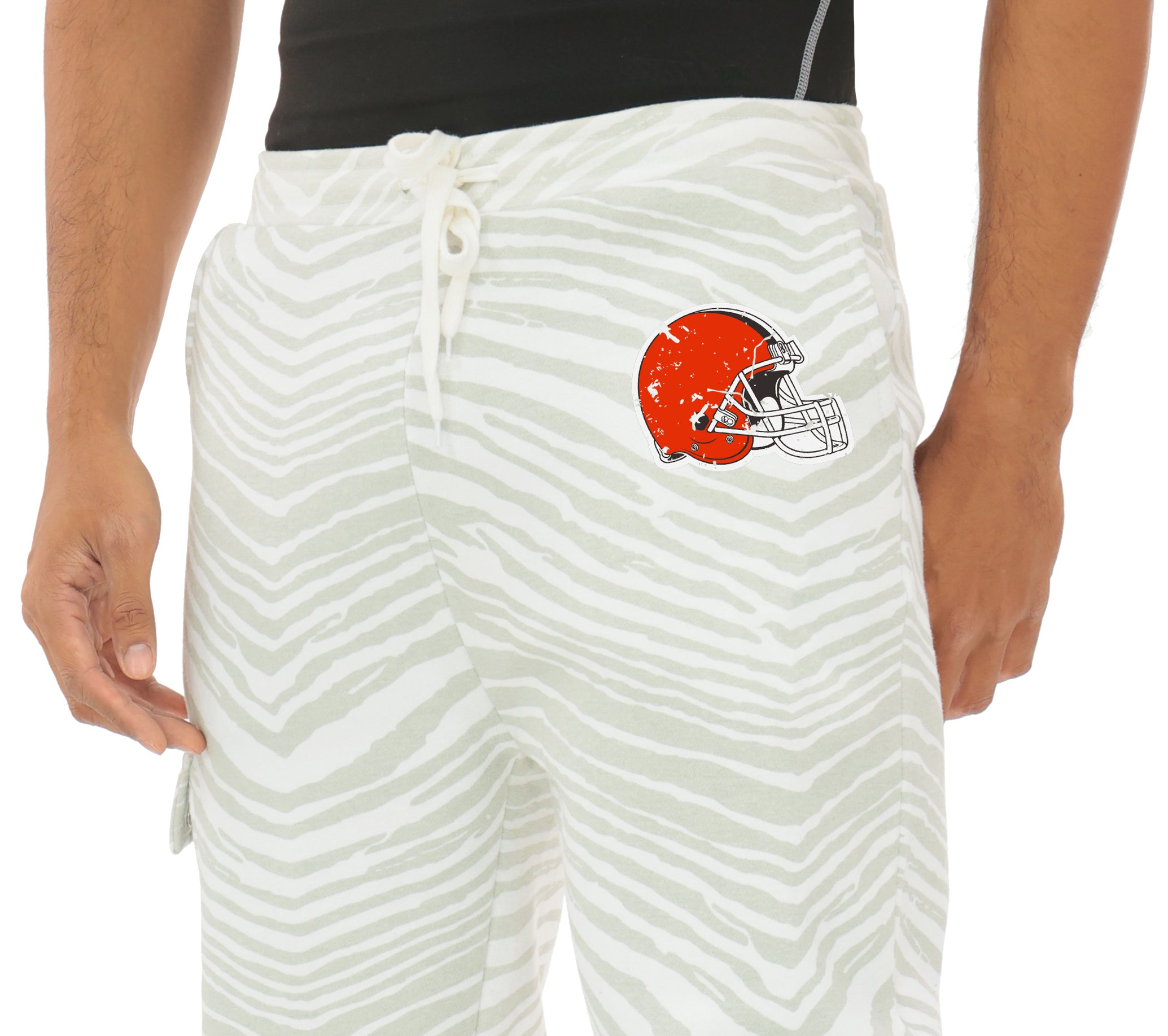 Zubaz NFL  UNISEX 90s Team Cargo Joggers - Zebra 2 Color, CLEVELAND BROWNS