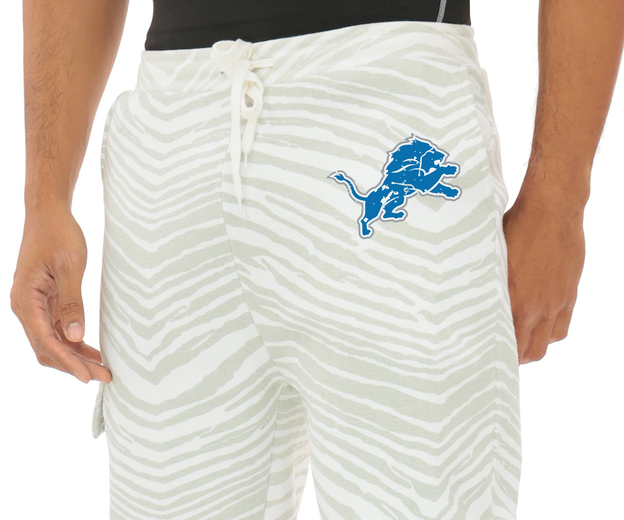 Zubaz NFL  UNISEX 90s Team Cargo Joggers - Zebra 2 Color, DETROIT LIONS