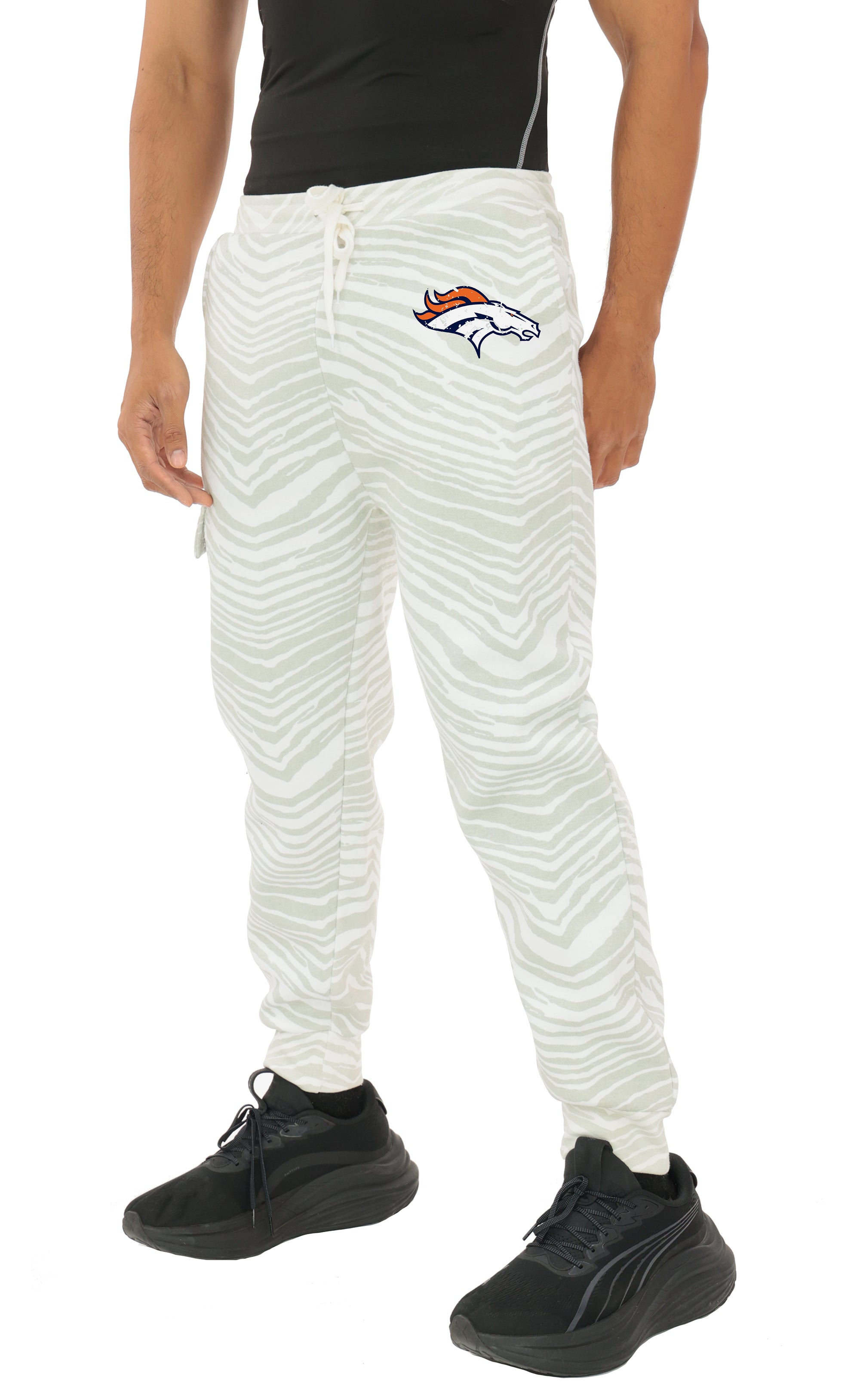 Zubaz NFL  UNISEX 90s Team Cargo Joggers - Zebra 2 Color, DENVER BRONCOS