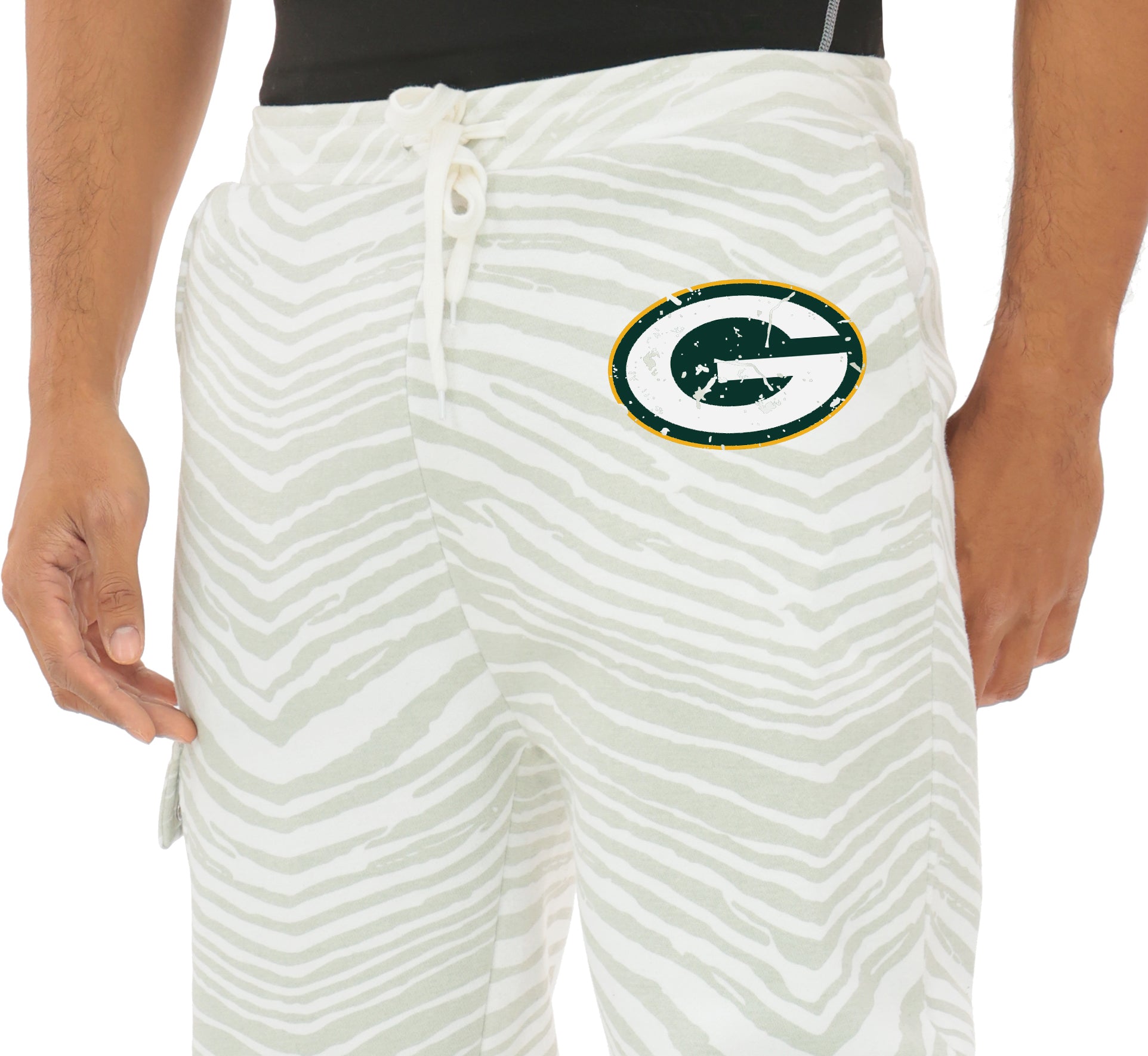 Zubaz NFL  UNISEX 90s Team Cargo Joggers - Zebra 2 Color, GREEN BAY PACKERS